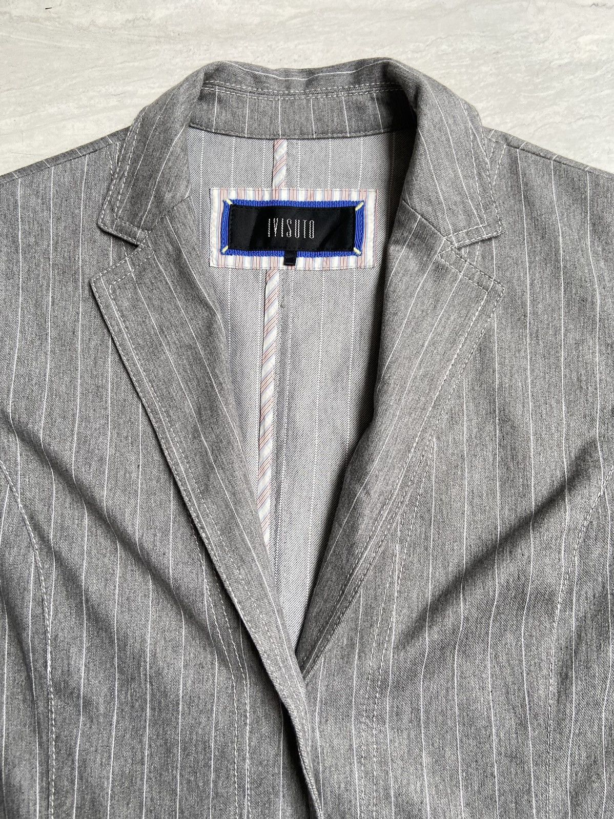 Designer × Japanese Brand IVISUTO Grey Striped Blazer Size 46L - 9 Thumbnail