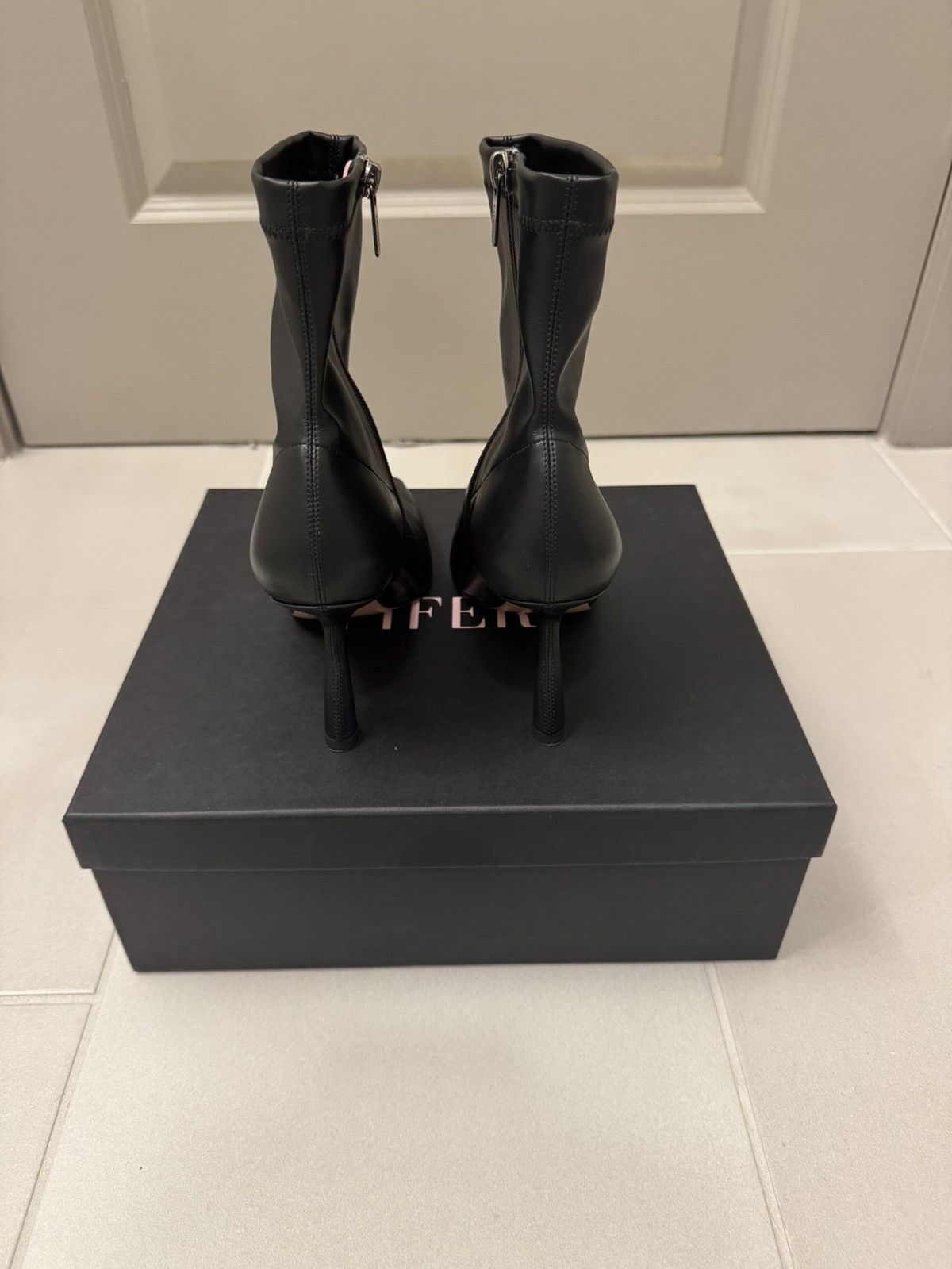 Other Last Chance|Black Leather Square Toe Stiletto Boots Size 7.5 Size US 7.5 / IT 37.5 - 4 Thumbnail