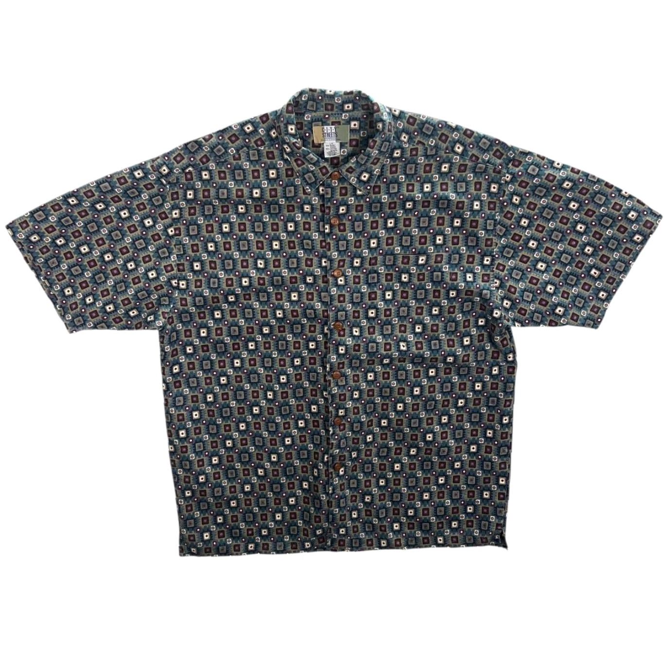 Vintage VINTAGE City Streets Shirt 90s Ramie Cotton Blue Large XL Button-Up Short Sleeve Patterned Abstract Mens Men’s 90s Theme Size US L / EU 52-54 / 3 - 2 Thumbnail