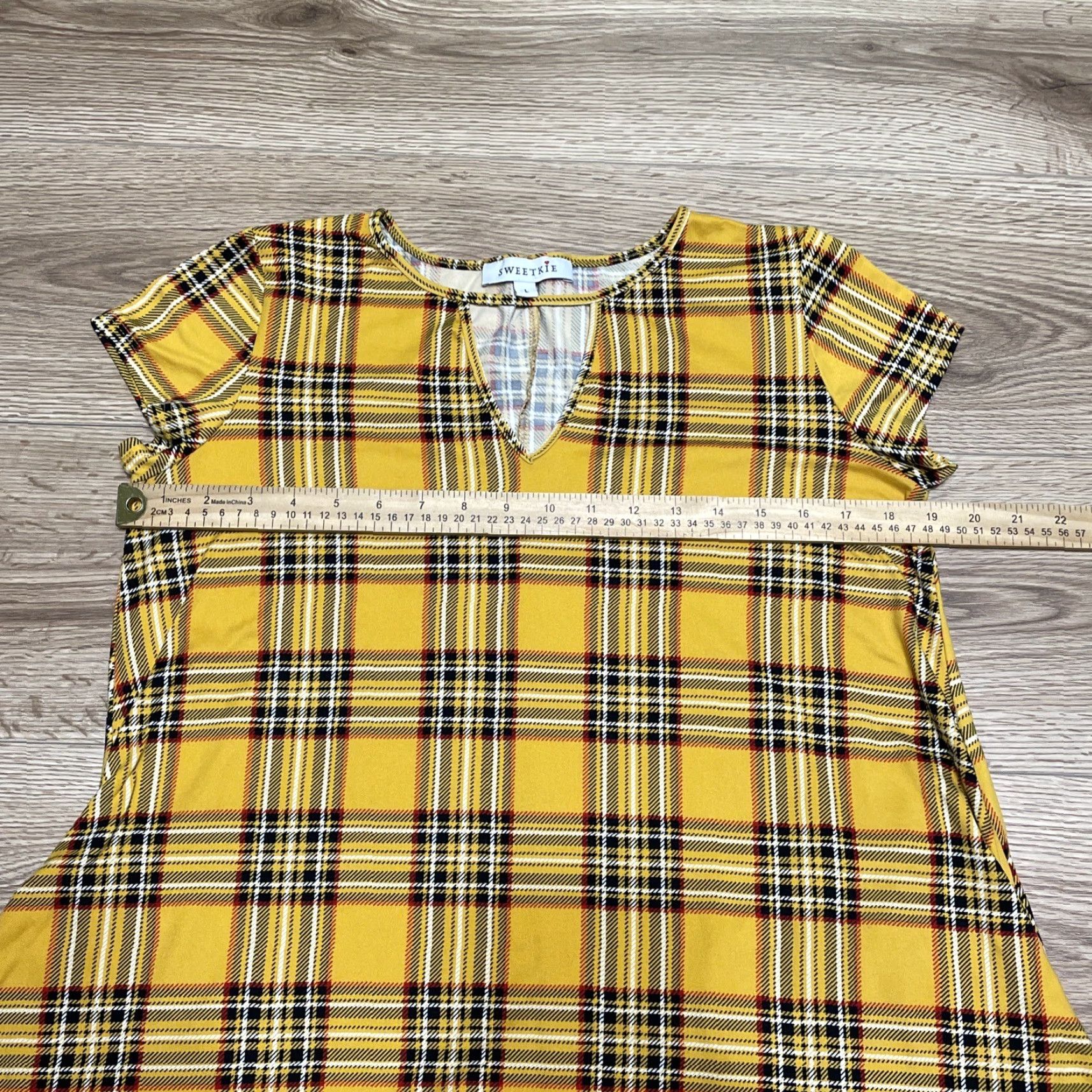Vintage Sweetkie Dress Boho Festival Short Sleeve Yellow Plaid Pockets L Womens Size L / US 10 / IT 46 - 6 Thumbnail