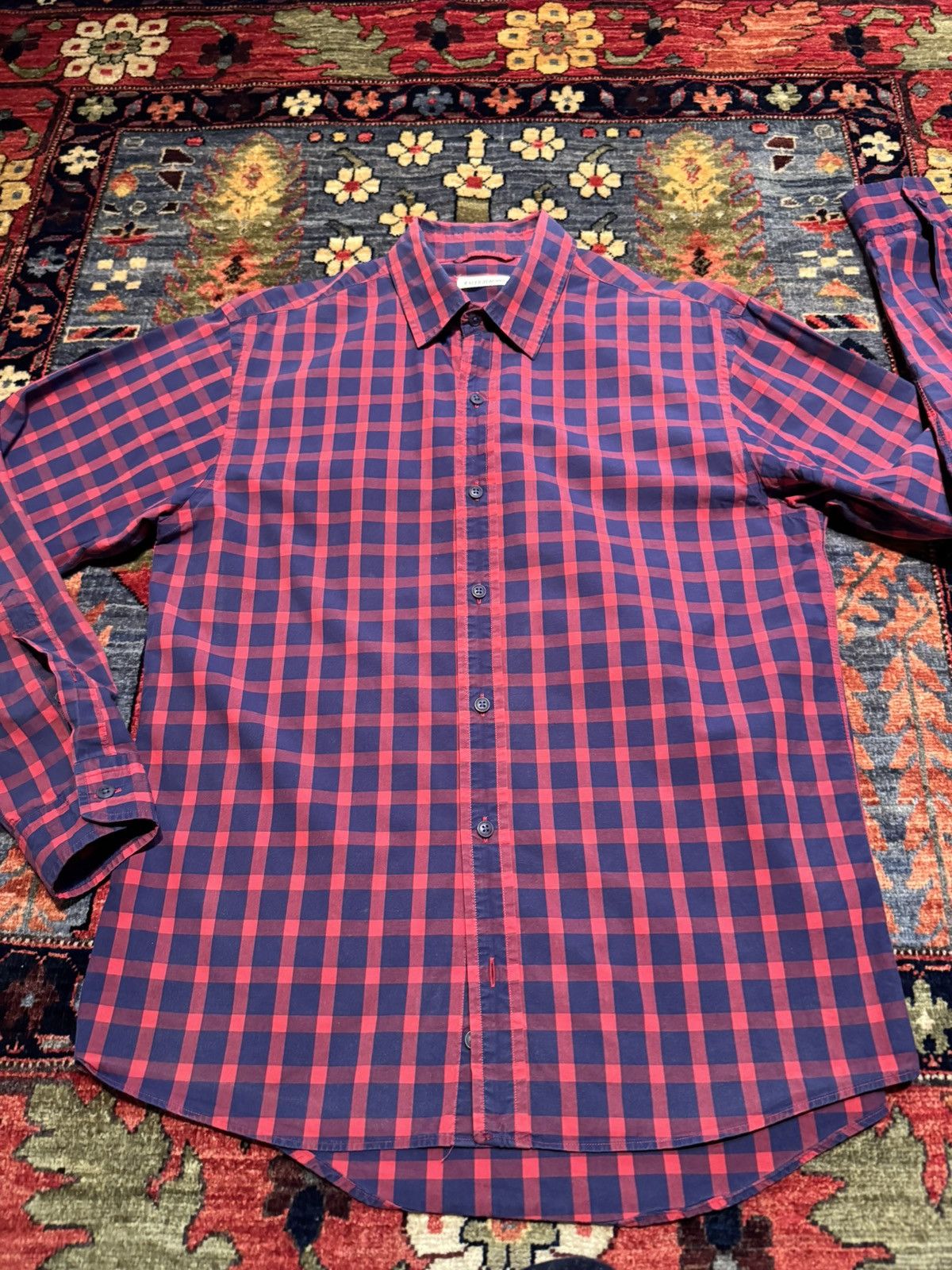 Raleigh Denim Raleigh Denim Navy and Magenta Big Squares Button Up (L) Size US L / EU 52-54 / 3 - 1 Thumbnail