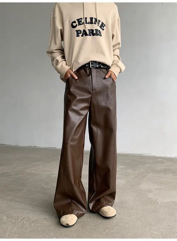 VIBE Faux Leather Brown Flare Pants Size US 32 / EU 48 - 2 Thumbnail