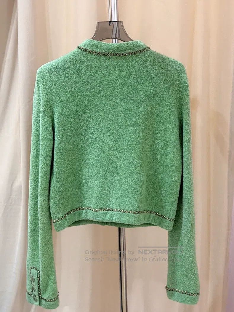 Chanel Chanel Avocado green chain knitted cardigan coat Size XXS / US 00 / IT 34 - 3 Thumbnail