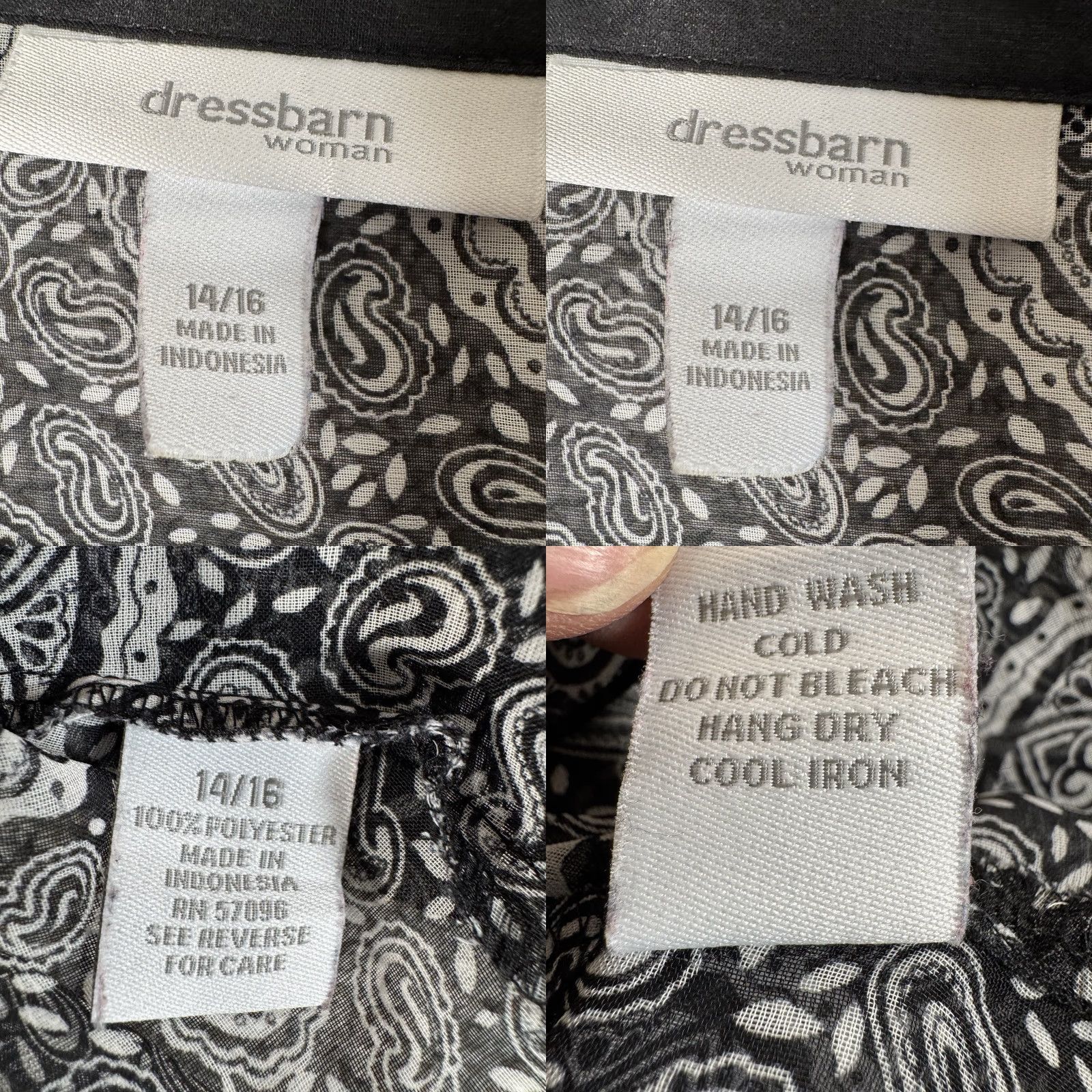 Vintage Dressbarn Blouse 14 14/16 Black Bell Sleeve 3/4 Sleeve Button Paisley Boho Baroque Fairy Grunge Romantic Goth Women Size XL / US 12-14 / IT 48-50 - 8 Thumbnail