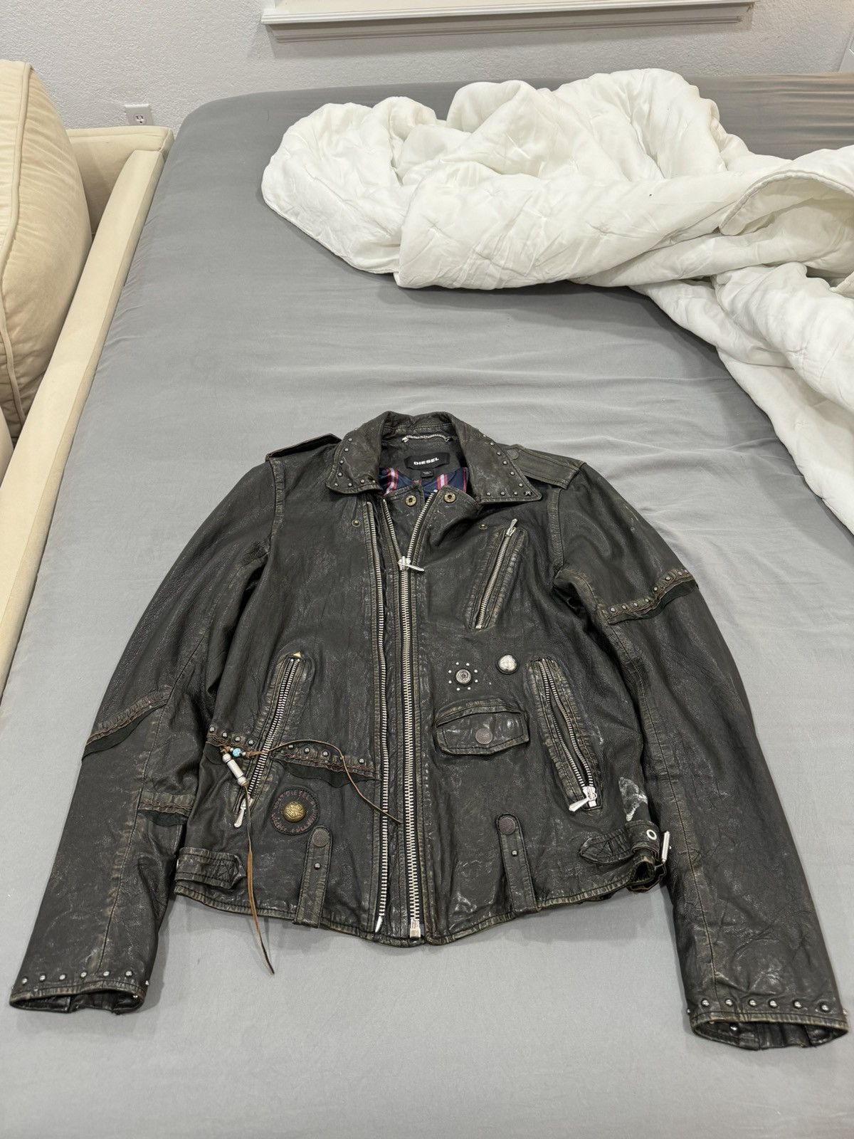 image of Diesel Leather Jacket in Black, Men's (Size Small)