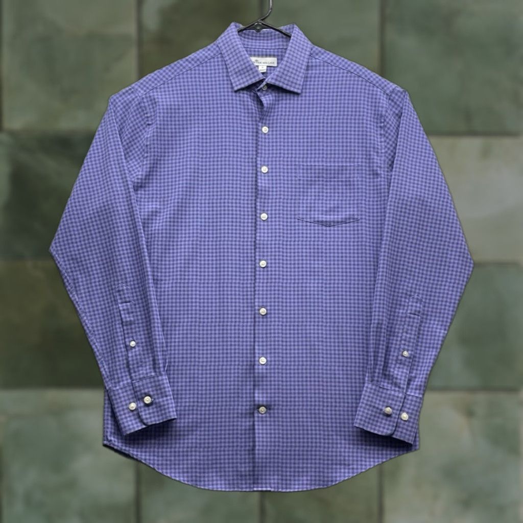 Peter Millar Peter Millar Shirt Mens Medium Purple Check Windowpane Performance Button Down Size US M / EU 48-50 / 2 - 1 Thumbnail