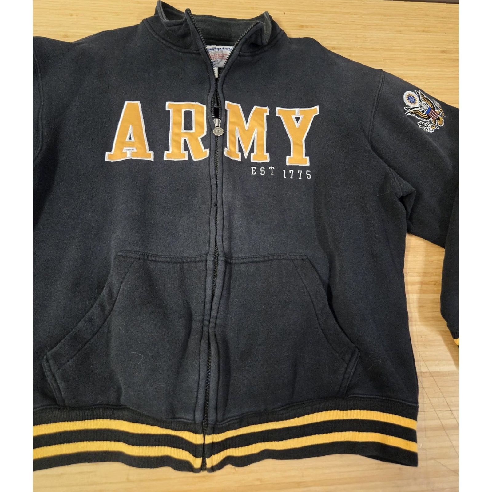 Champion Champion Jacket Mens L Full Zip Embroidered Eagle Patch 1775 Varsity Army USA 1775 Embroidered Patch Black Gold Cuffs Hem Size US L / EU 52-54 / 3 - 3 Thumbnail