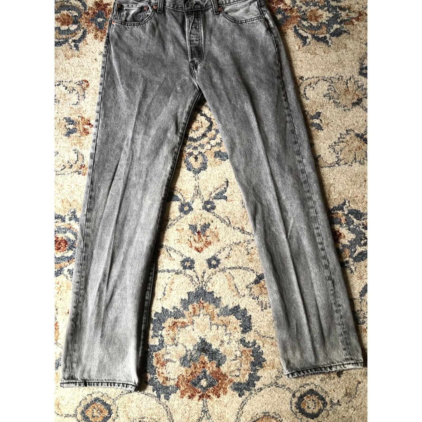 Levi's Levi's 501 Jeans Gray Denim Pants 33x34 Button Fly Straight Regular Mens Size US 33 - 4 Thumbnail