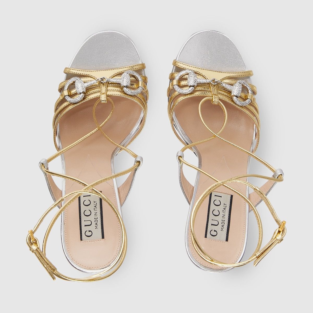 Gucci o1s1wg110225 Women's Horsebit Sandals Metallic Silver & Gold Size US 7.5 / IT 37.5 - 5 Thumbnail
