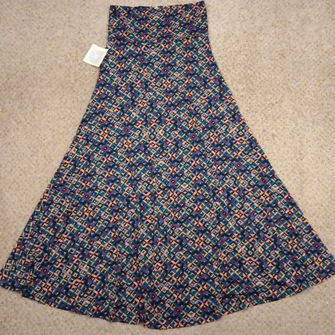 Vintage LuLaRoe Maxi Skirt Small Blue Pink Yellow Geometric Pull On Long New Size 28" / US 6 / IT 42 - 6 Thumbnail