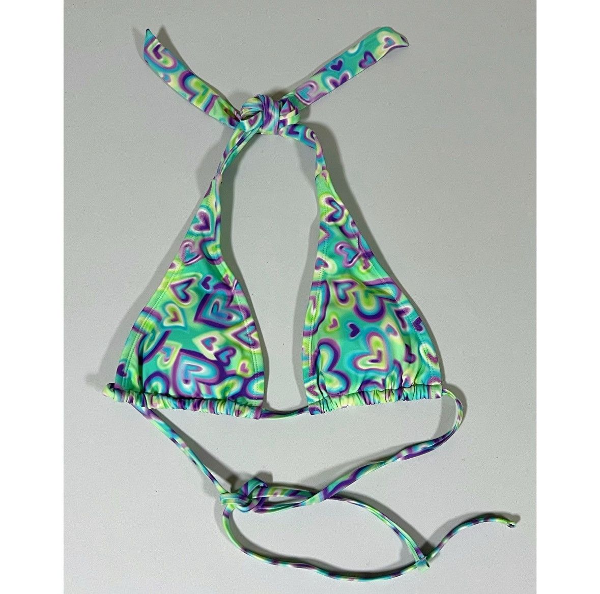 Japanese Brand × Vintage Mint Green Graffiti Airbrush Hearts Bikini Top Size XXS 💜✨ Size XXS / US 00 / IT 34 - 2 Thumbnail