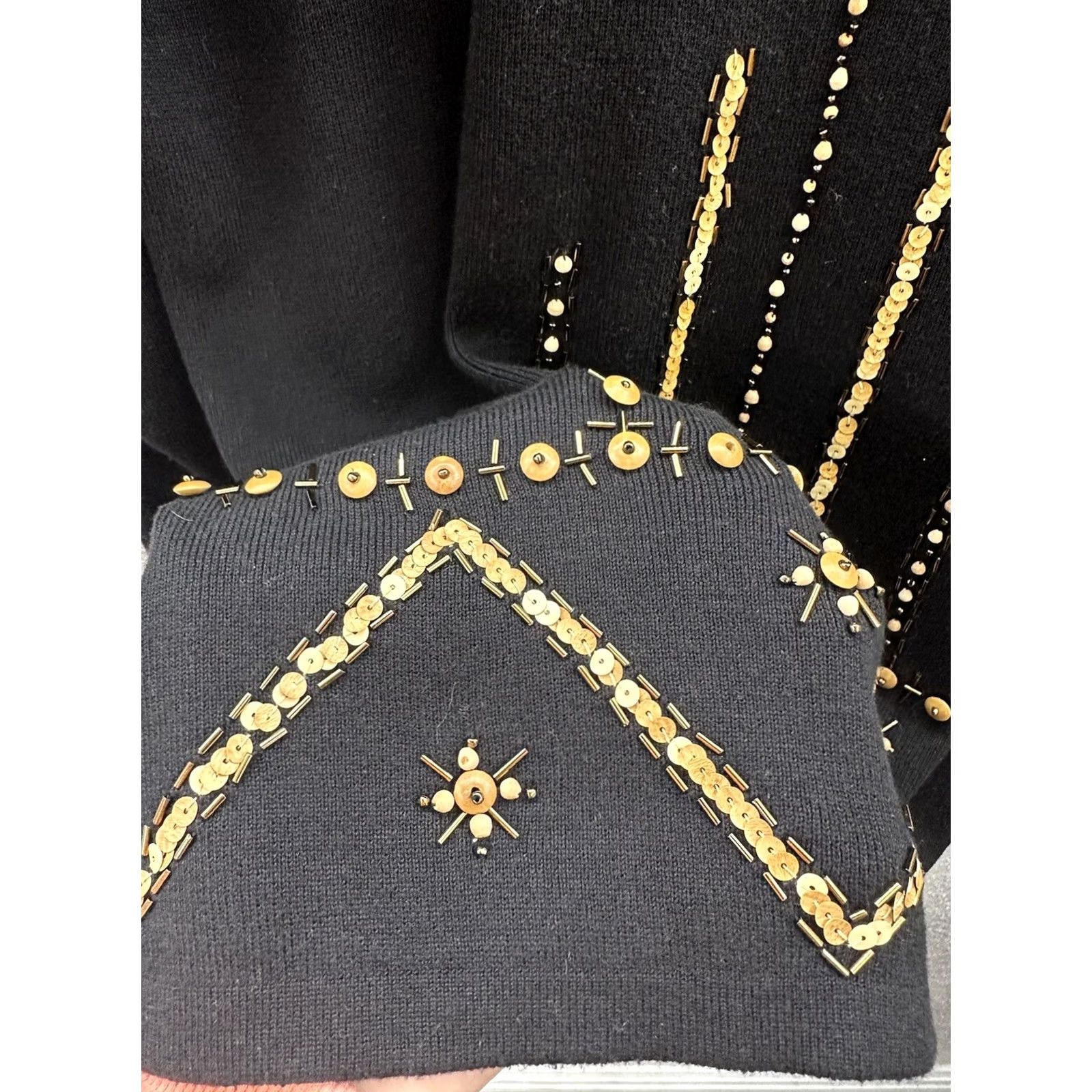Vintage IB Diffusion Womens Sweater Size Medium Black Beaded Sequin Vintage Crew Neck Knit Pullover Casual Ladies M Black Sequin Beaded Vintage Size M / US 6-8 / IT 42-44 - 3 Thumbnail