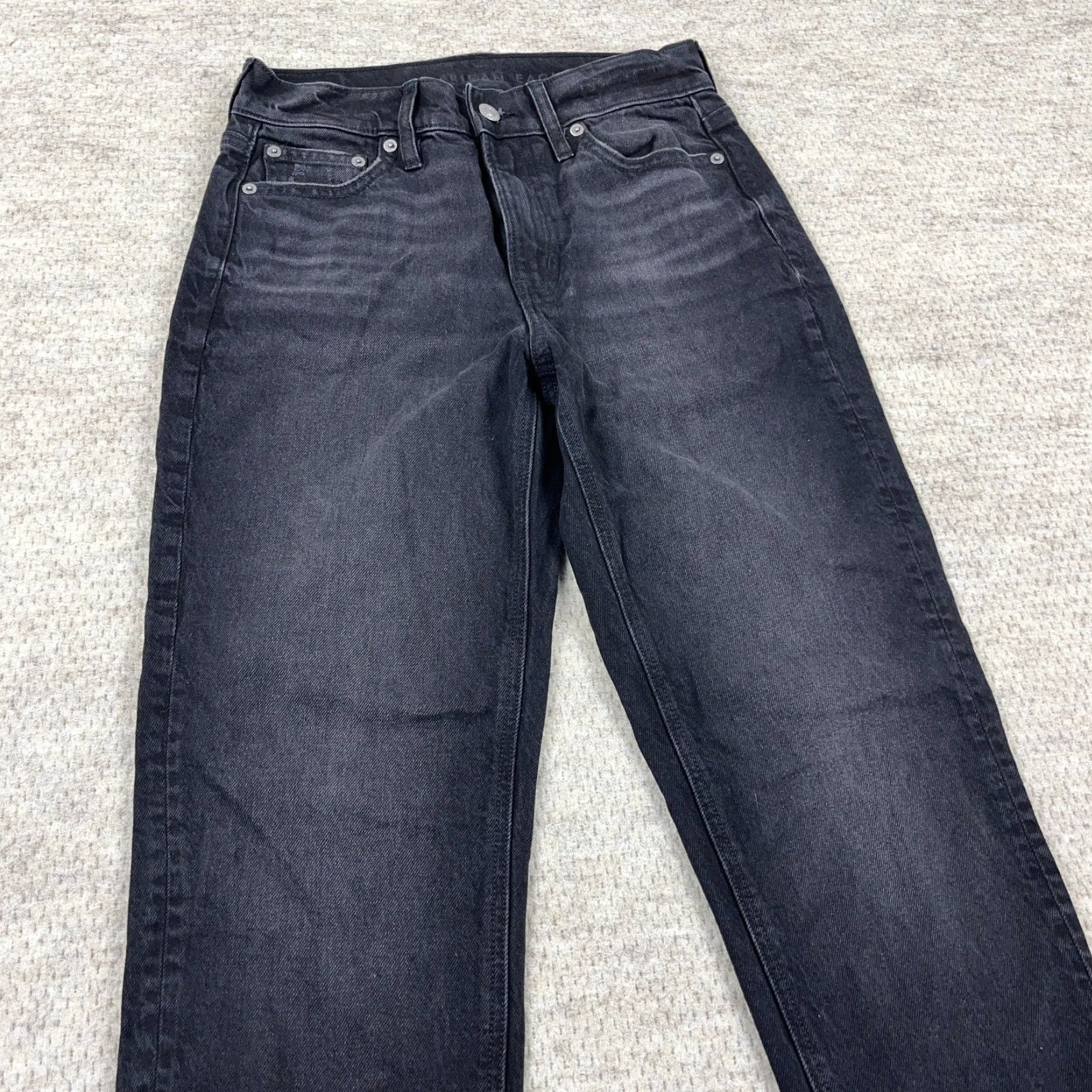 American Eagle Outfitters VINTAGE American Eagle Jeans Women 0 Super High Rise Ankle Straight Black Wash Baggy Size 25" / US 0 / IT 36 - 6 Thumbnail