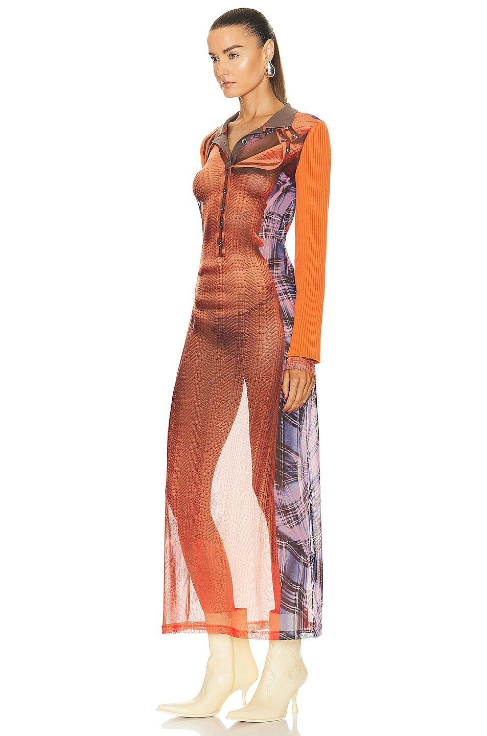 Jean Paul Gaultier × Y/Project Orange Collared Trompe L'oeil Maxi Dress Size XS / US 0-2 / IT 36-38 - 3 Thumbnail