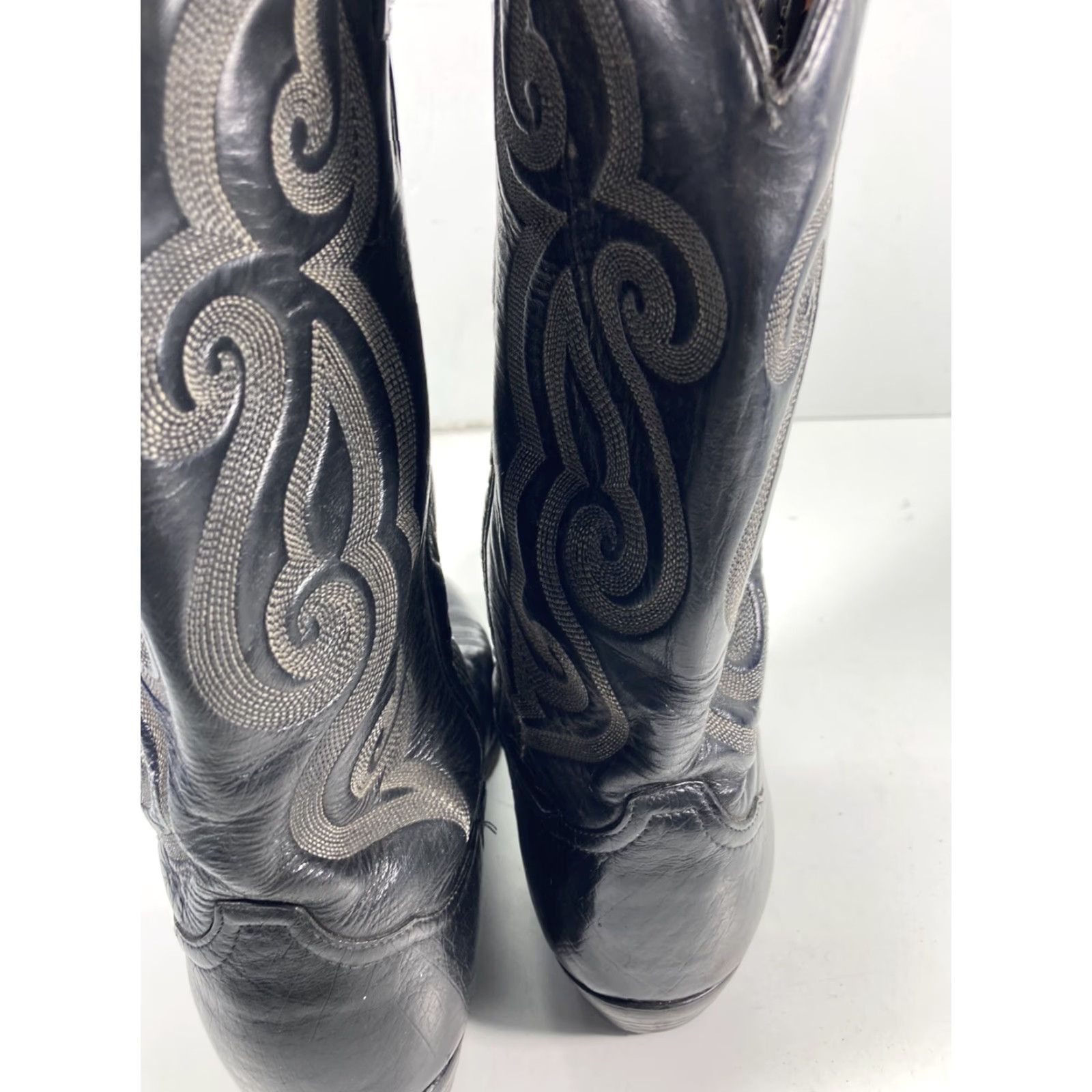 Tony Lama VINTAGE? (No) — Tony Lama Smooth Ostrich Boots Men 9 D Black Exotic Leather Style 8410 Western Size US 9 / EU 42 - 7 Thumbnail