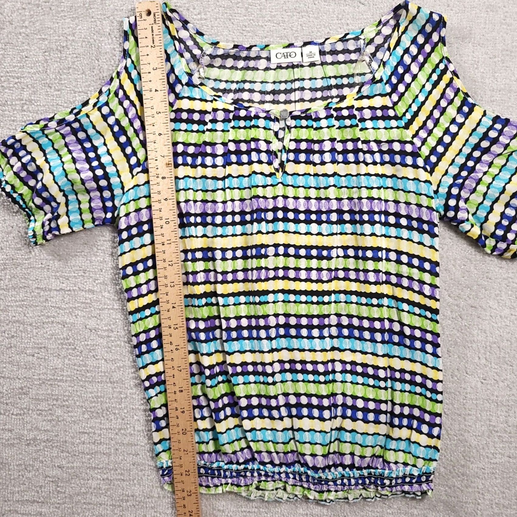 Vintage Cato Shirt Womens Medium Geometric Print S/S Boat Neck Keyhole Cold Shoulder Blouse Hat? Size M / US 6-8 / IT 42-44 - 5 Thumbnail