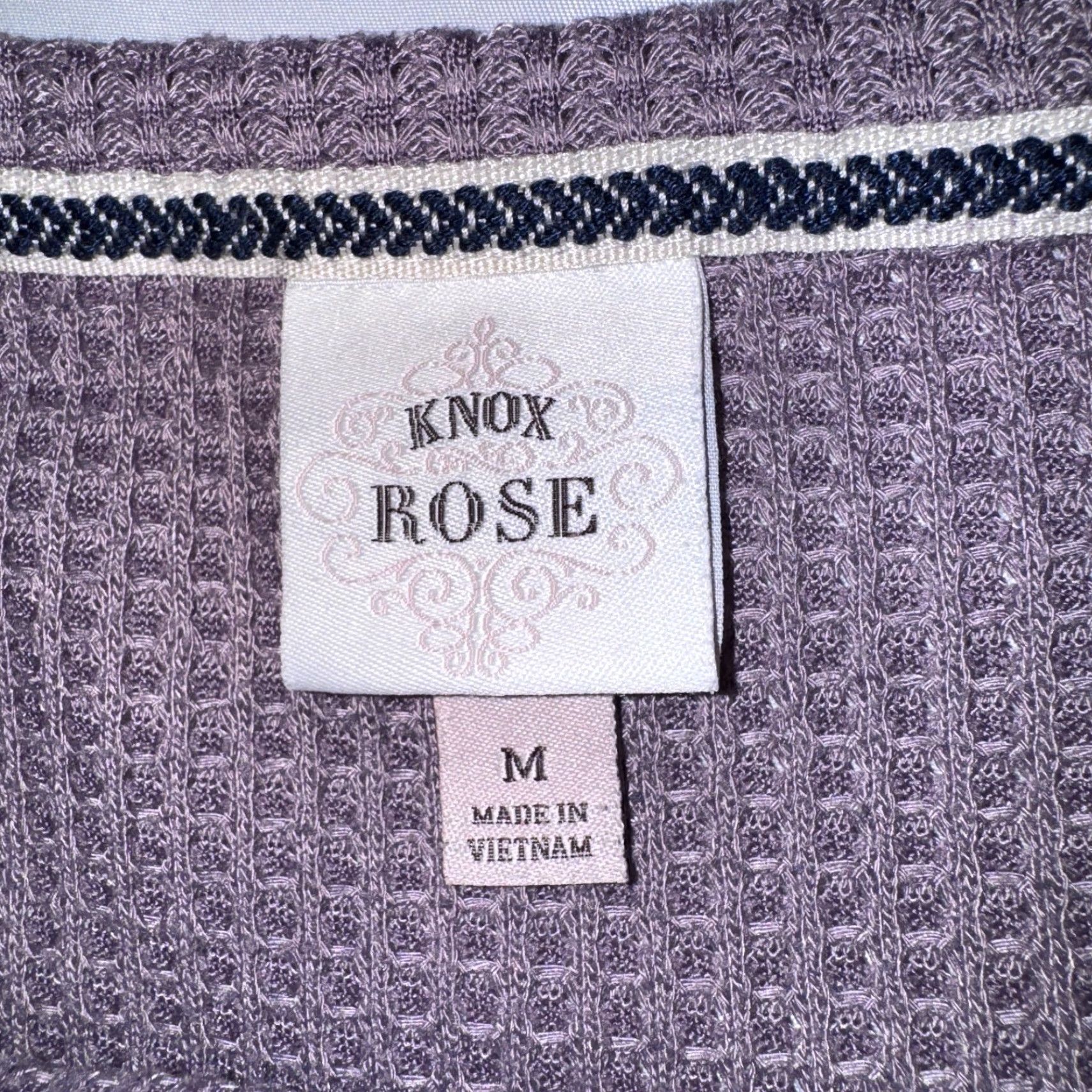 Vintage Knox Rose Womens Top M Dusty Purple Casual Waffle Texture Lagenlook Soft Shirt Knit Pullover Long Sleeve Balloon Neck Round Sleeve Size M / US 6-8 / IT 42-44 - 2 Thumbnail