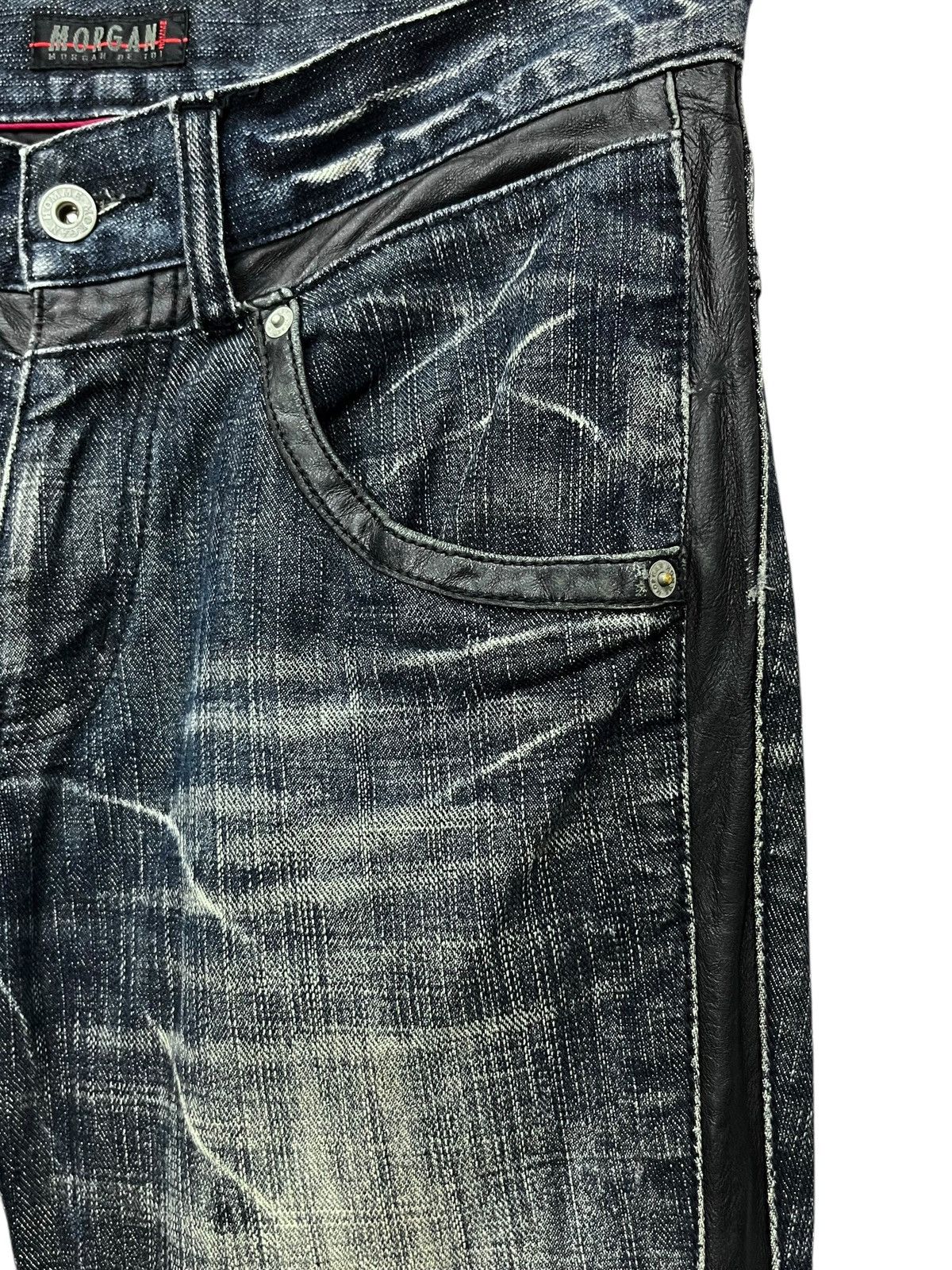 Morgan Homme 🔥VIntage MORGAN HOMME Side Seam Leather Mudwash Flare Denim Size US 30 / EU 46 - 10 Thumbnail