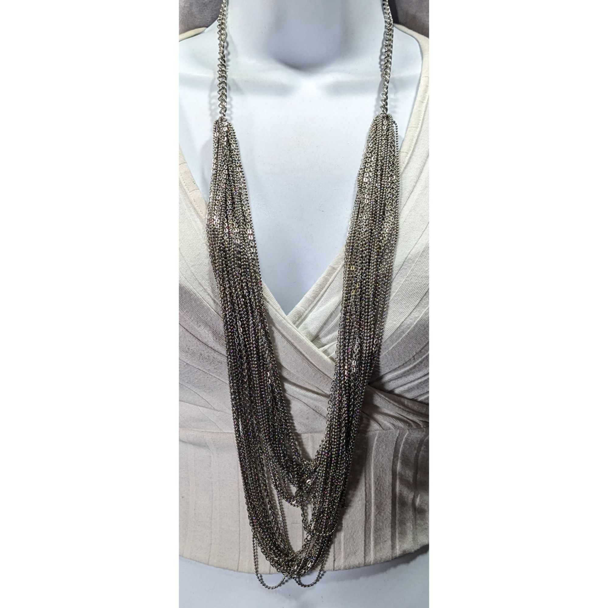 Other Glam Metal Multilayer Silver Tone Chain Necklace Size ONE SIZE - 2 Thumbnail