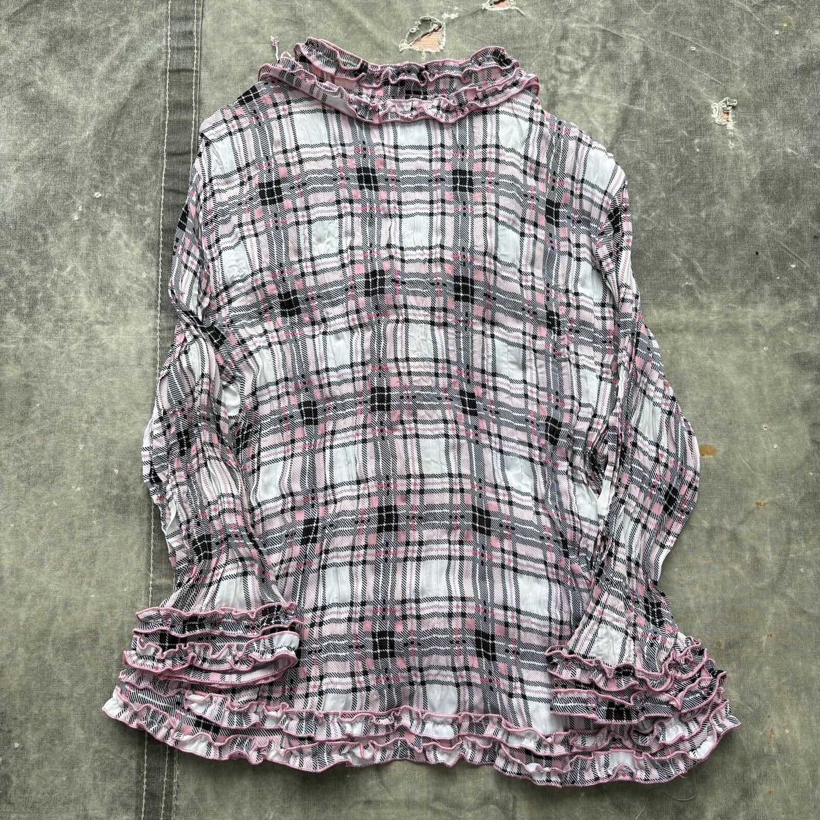 Vintage Vintage Y2K Pink Plaid Pleated Ruffled Rose Beaded Blouse Size L / US 10 / IT 46 - 5 Thumbnail