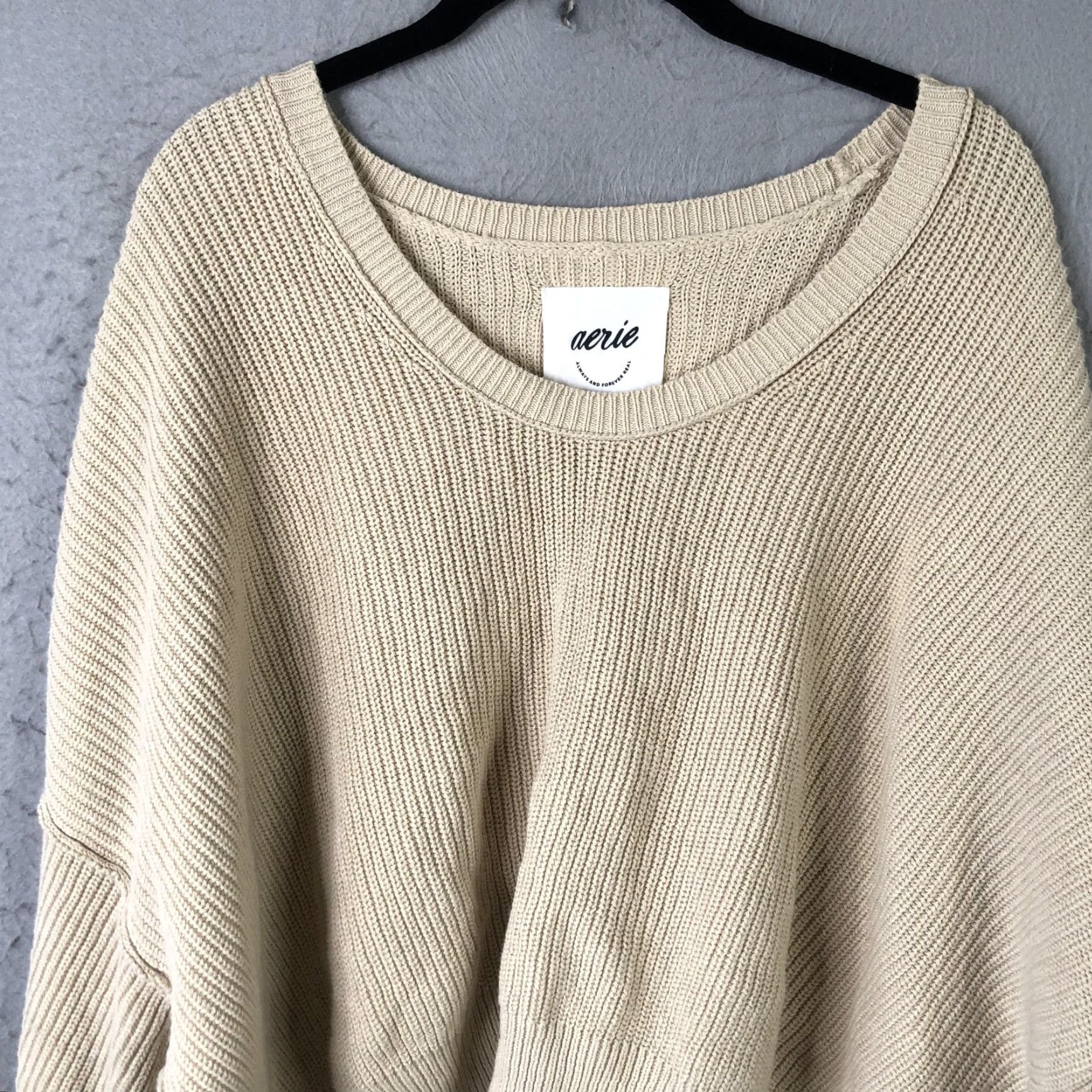 Vintage Aerie Sweater Womens Medium Beige Oversized Dolman Sleeve Boat Neck Pullover Size M / US 6-8 / IT 42-44 - 7 Thumbnail