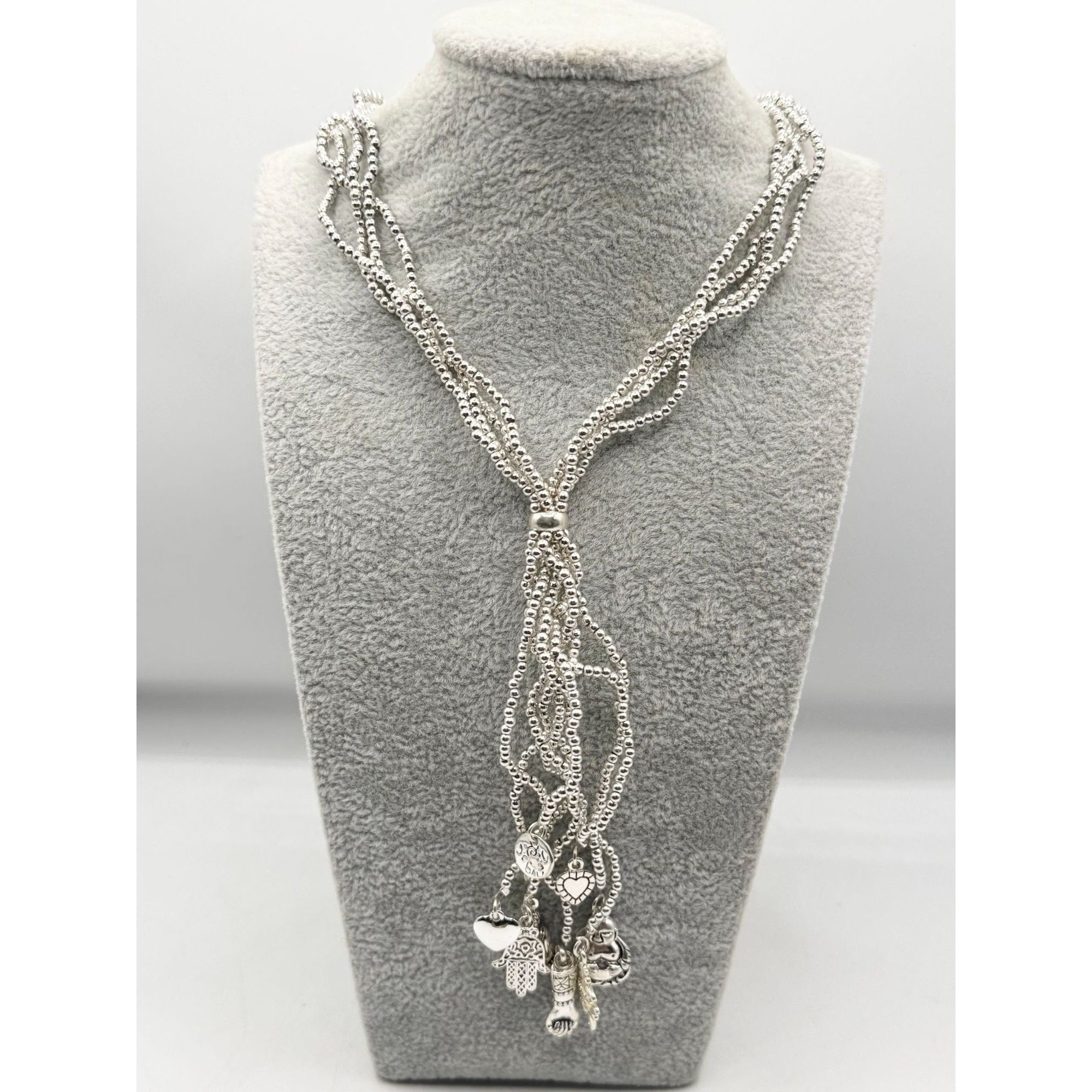 Vintage Beaded tassel silver tone lucky charm necklace Size ONE SIZE - 5 Thumbnail
