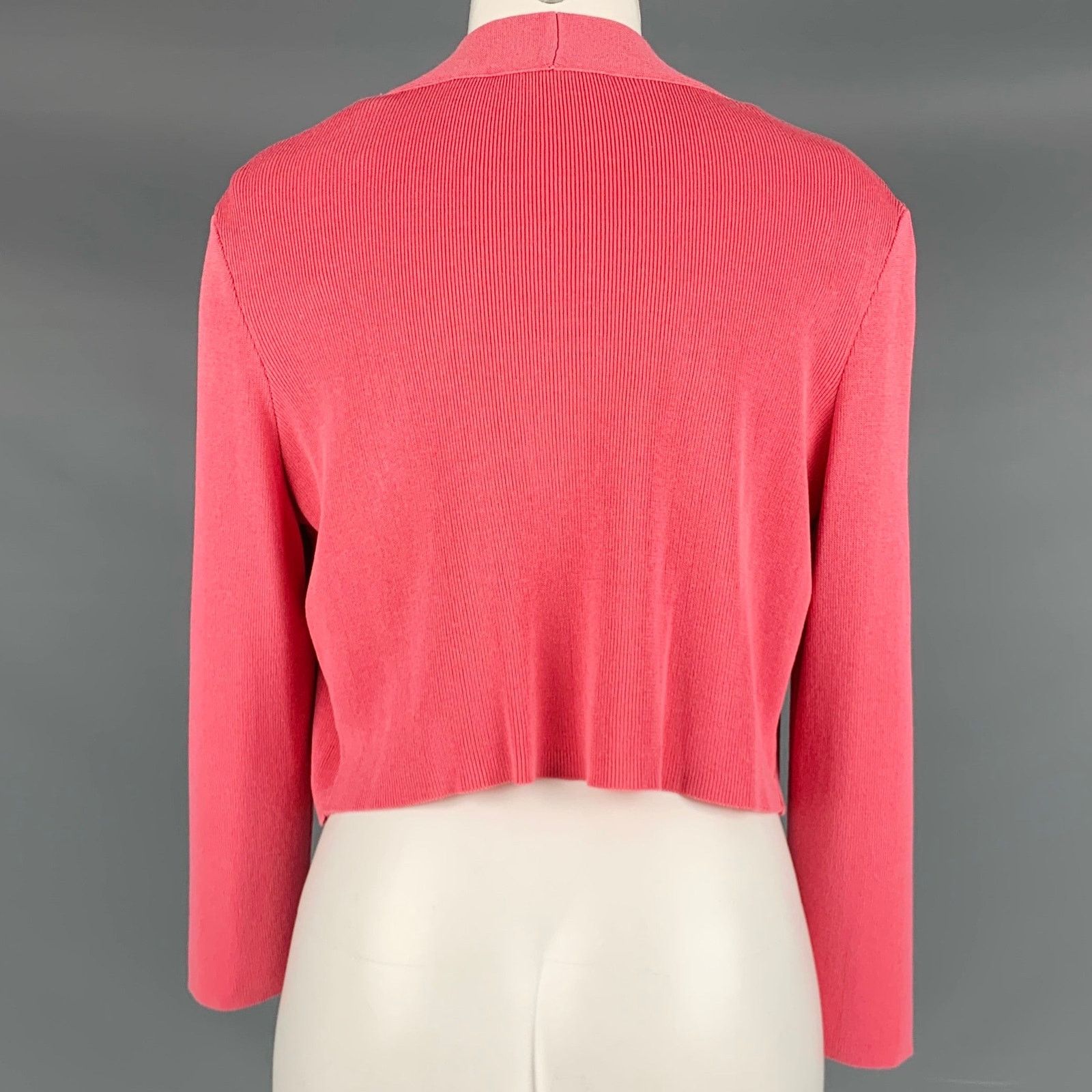 Hugo Boss Pink Viscose Cotton Rib Knit Cropped Open Front Cardigan Size M / US 6-8 / IT 42-44 - 3 Thumbnail