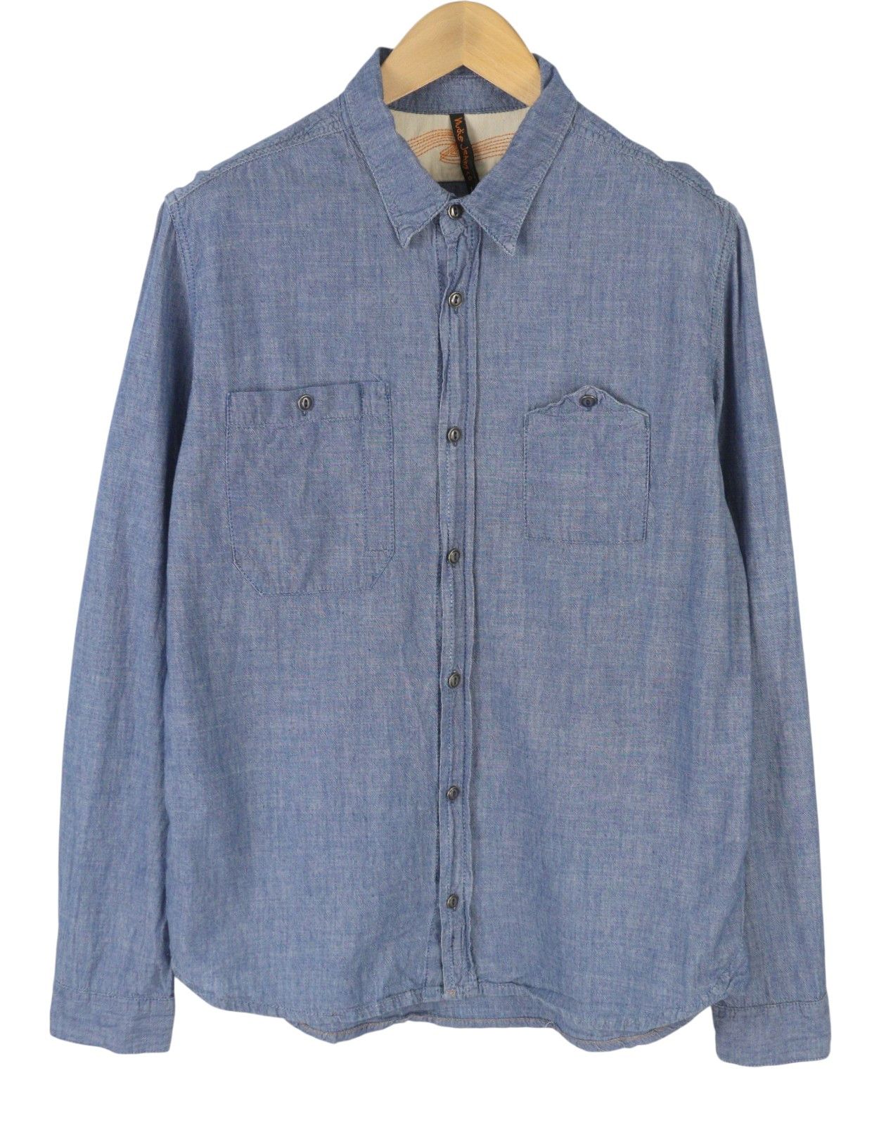 Nudie Jeans L Blue Denim Look Spread Neck 89942 Size US L / EU 52-54 / 3 - 2 Thumbnail