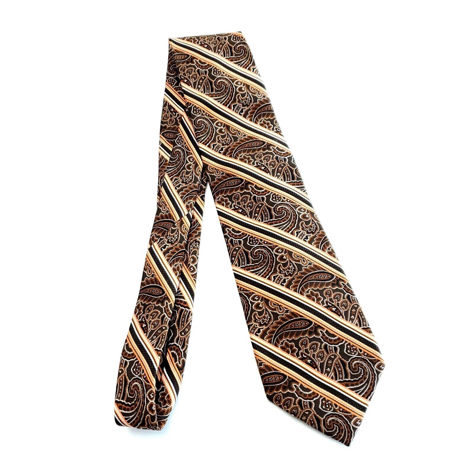 Pronto Uomo Pronto Uomo Couture Paisley Striped Brown Woven Silk Tie Size ONE SIZE - 6 Thumbnail