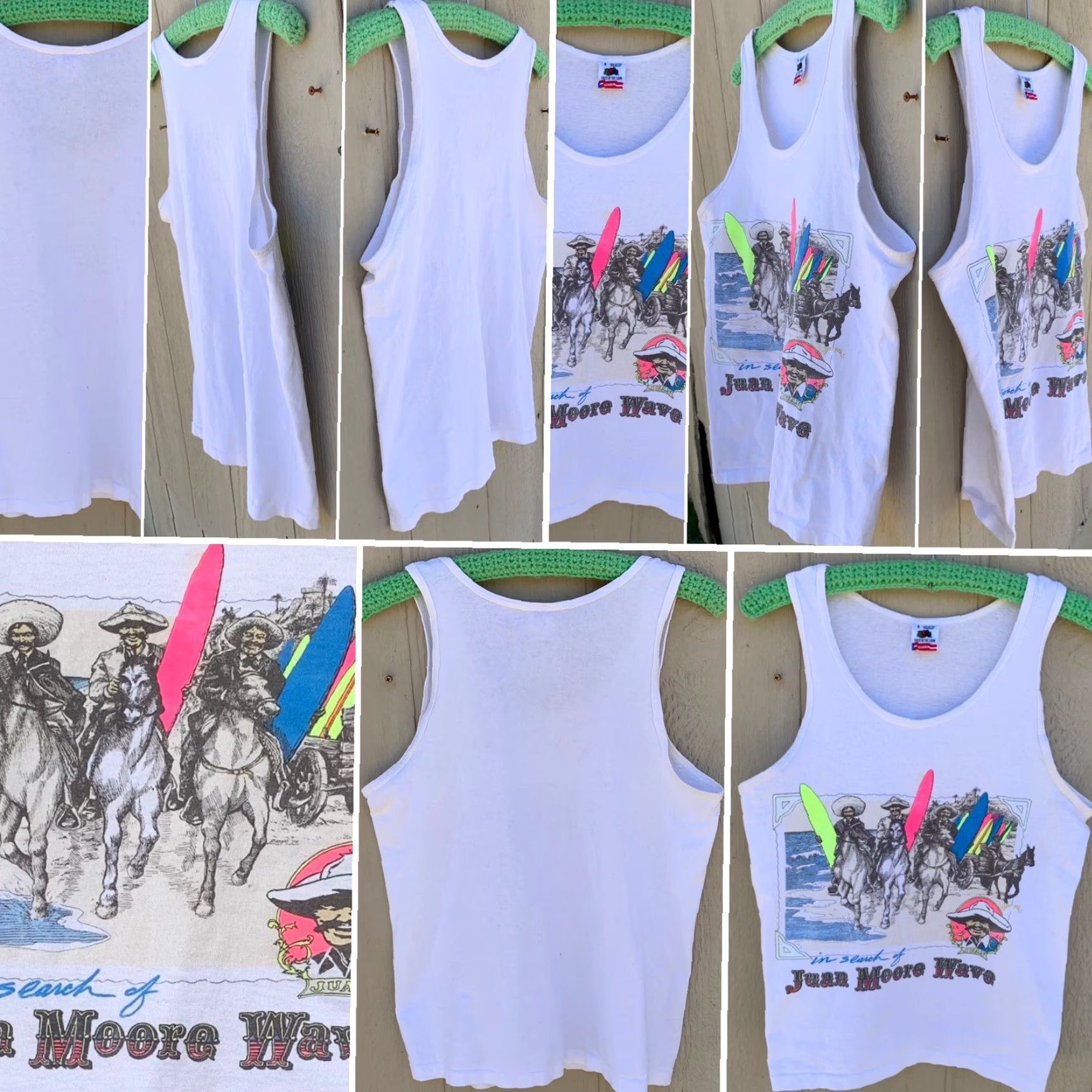 Fruit Of The Loom VINTAGE Fruit of the Loom T-Shirt Tank Top Mens S White Surf Beach Neon Graphics 90s Horse Surf Mexico Beach 80s 90s Size US S / EU 44-46 / 1 - 2 Thumbnail