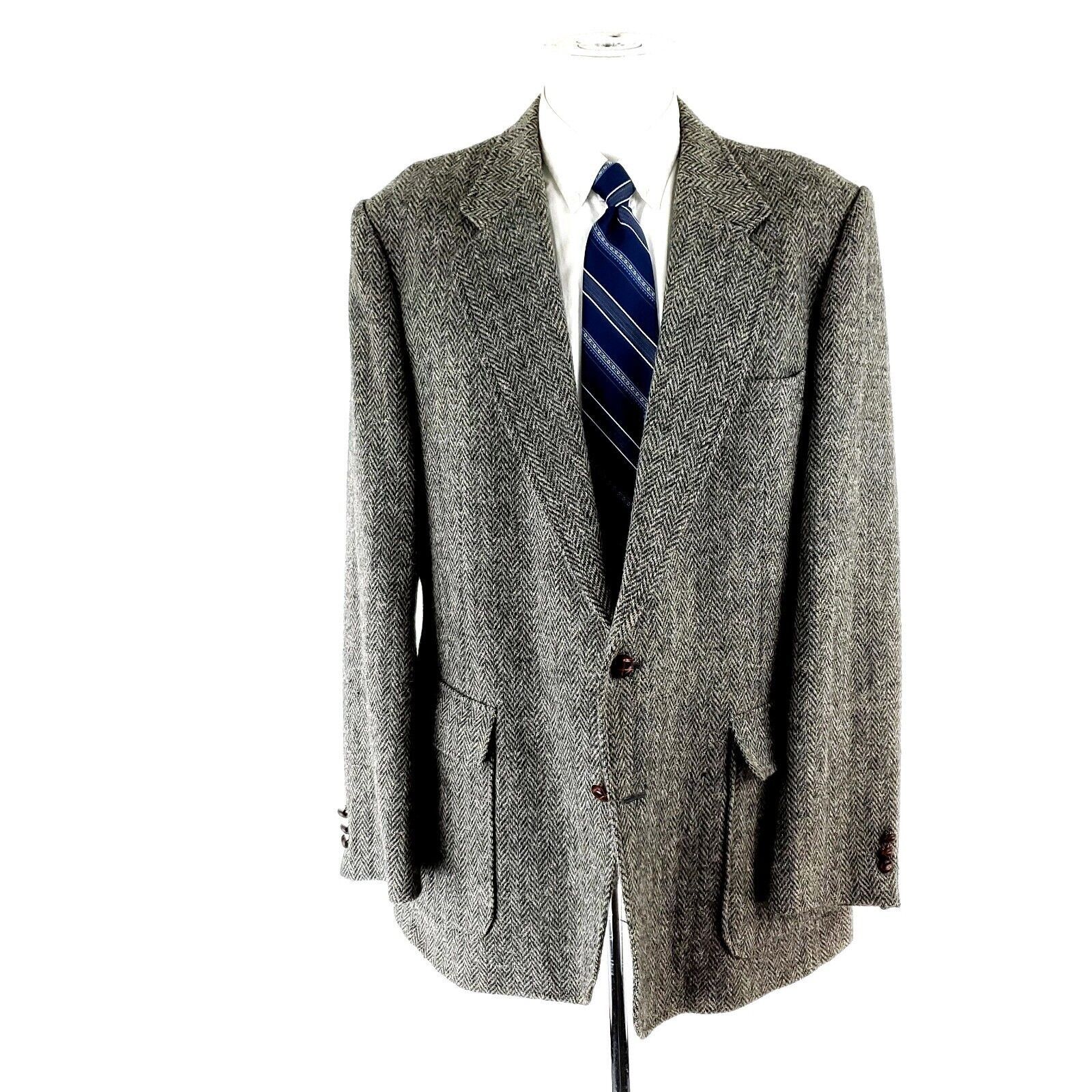 Vintage Cambridge Classics Tweed Wool 2 Leather Button Sport Coat 42 Size 42L - 3 Thumbnail
