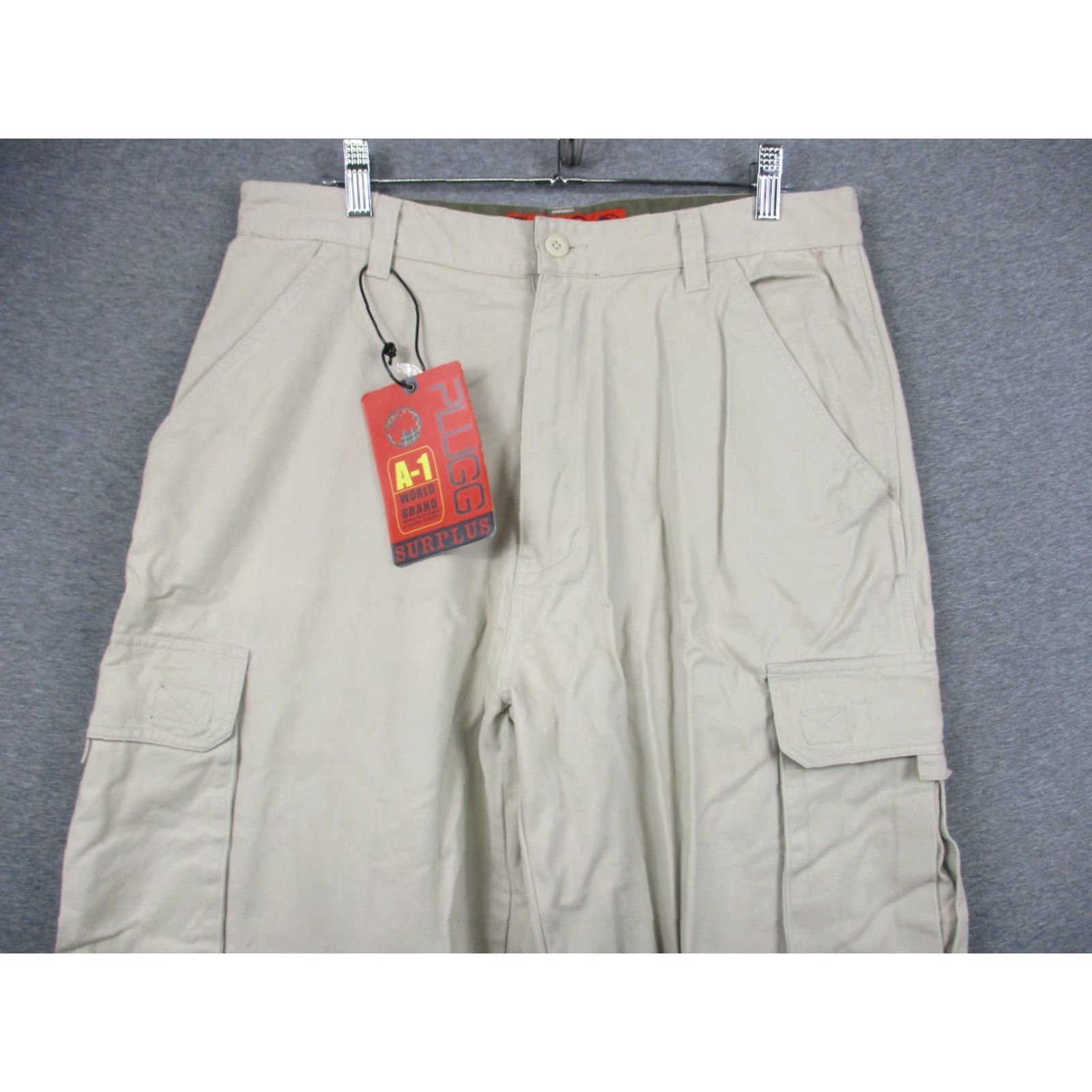 Vintage Plugg Jeans Cargo Pants Mens 34x32 Baggy Stone Beige NWT 90s Logo Cargo Pocket Relaxed Straight Pants Mens Size US 34 / EU 50 - 2 Thumbnail