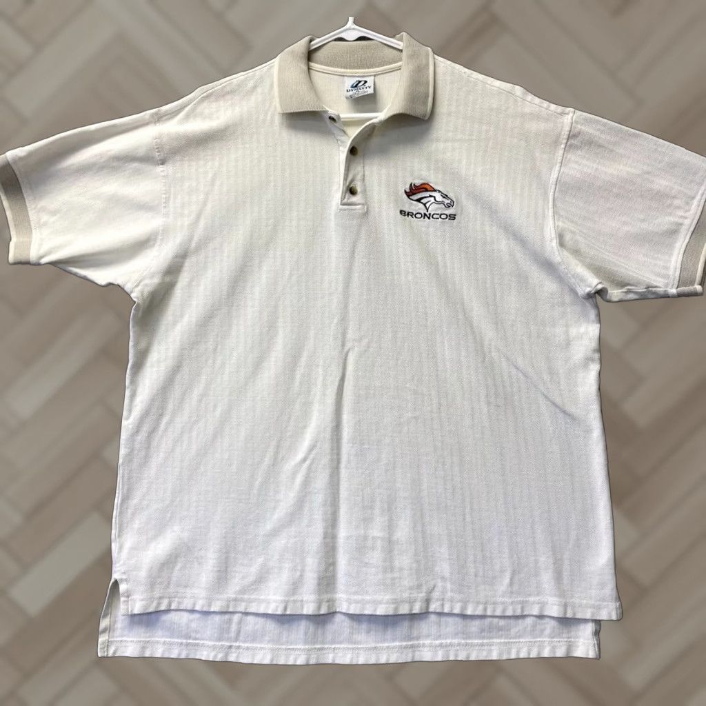Vintage VINTAGE DYNASTY Polo Shirt Denver Broncos Embroidered White Adult XL Solid Mens Size US XL / EU 56 / 4 - 1 Thumbnail