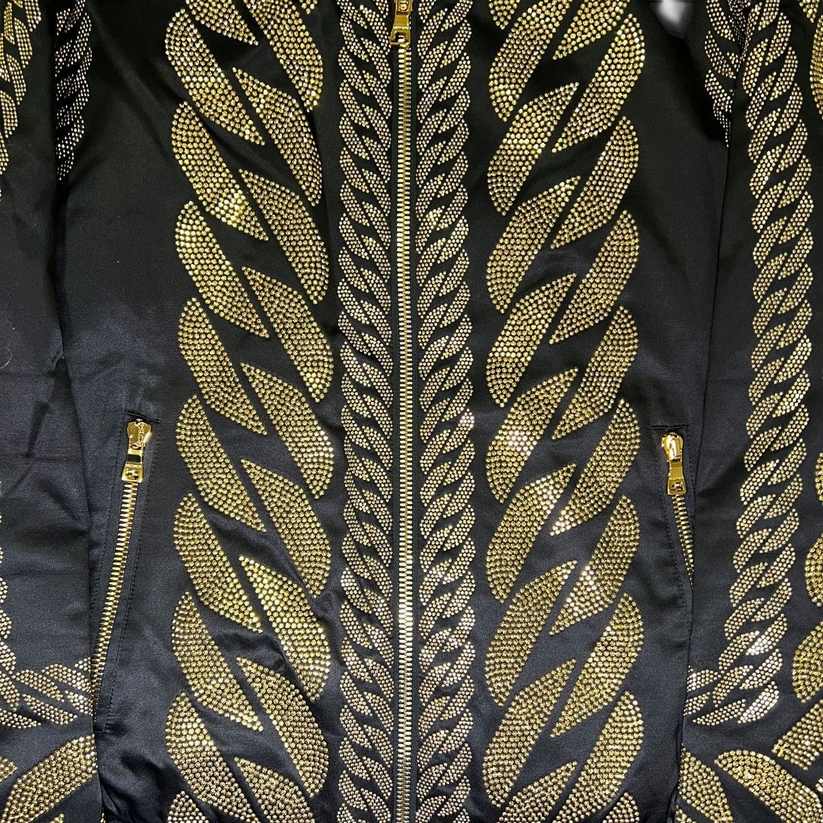 Balmain BALMAIN PARIS Gold Studded-Chain Satin Bomber Jacket Size US M / EU 48-50 / 2 - 2 Thumbnail