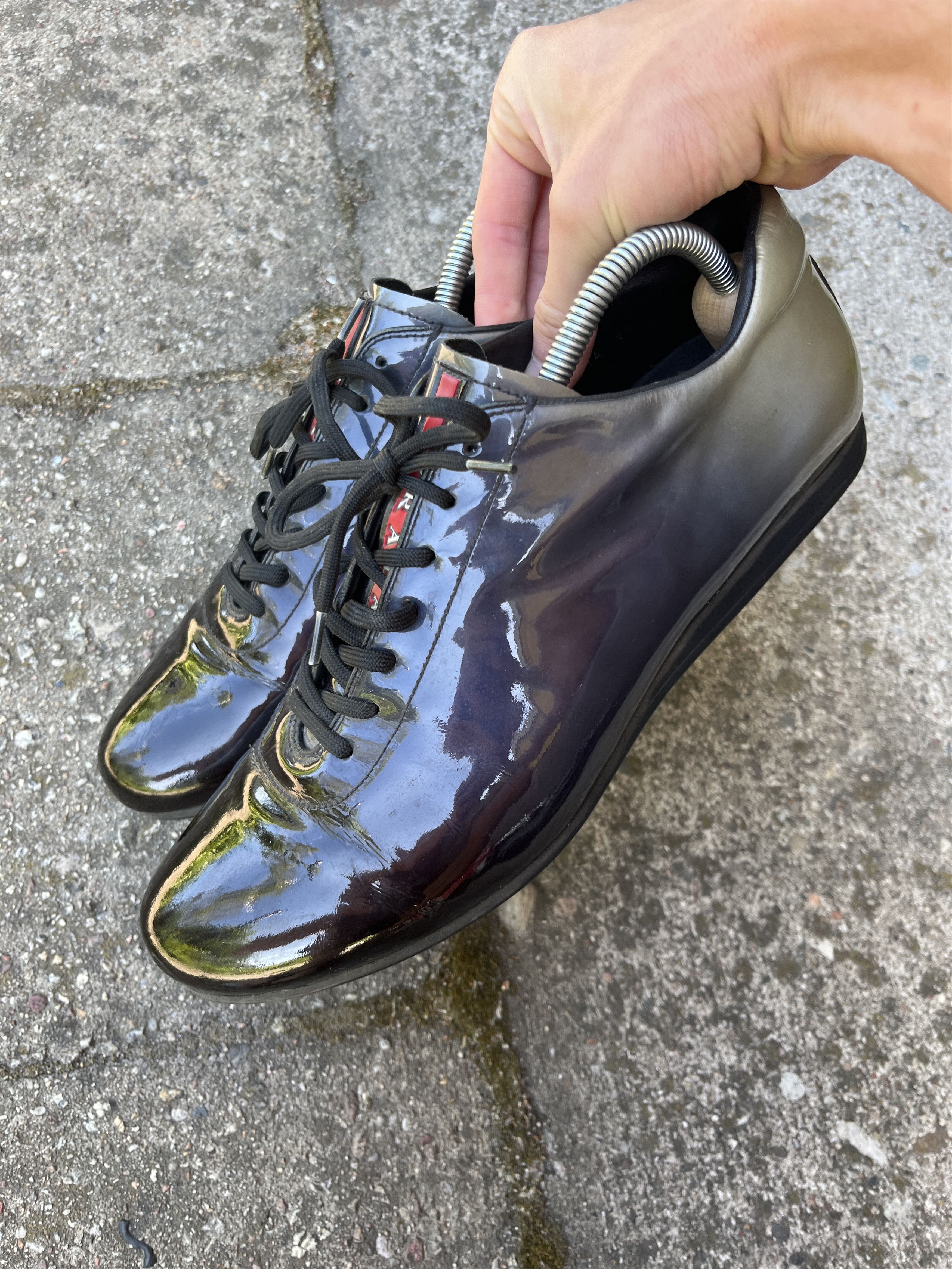 prada americas cup patent material shoes double color 00s