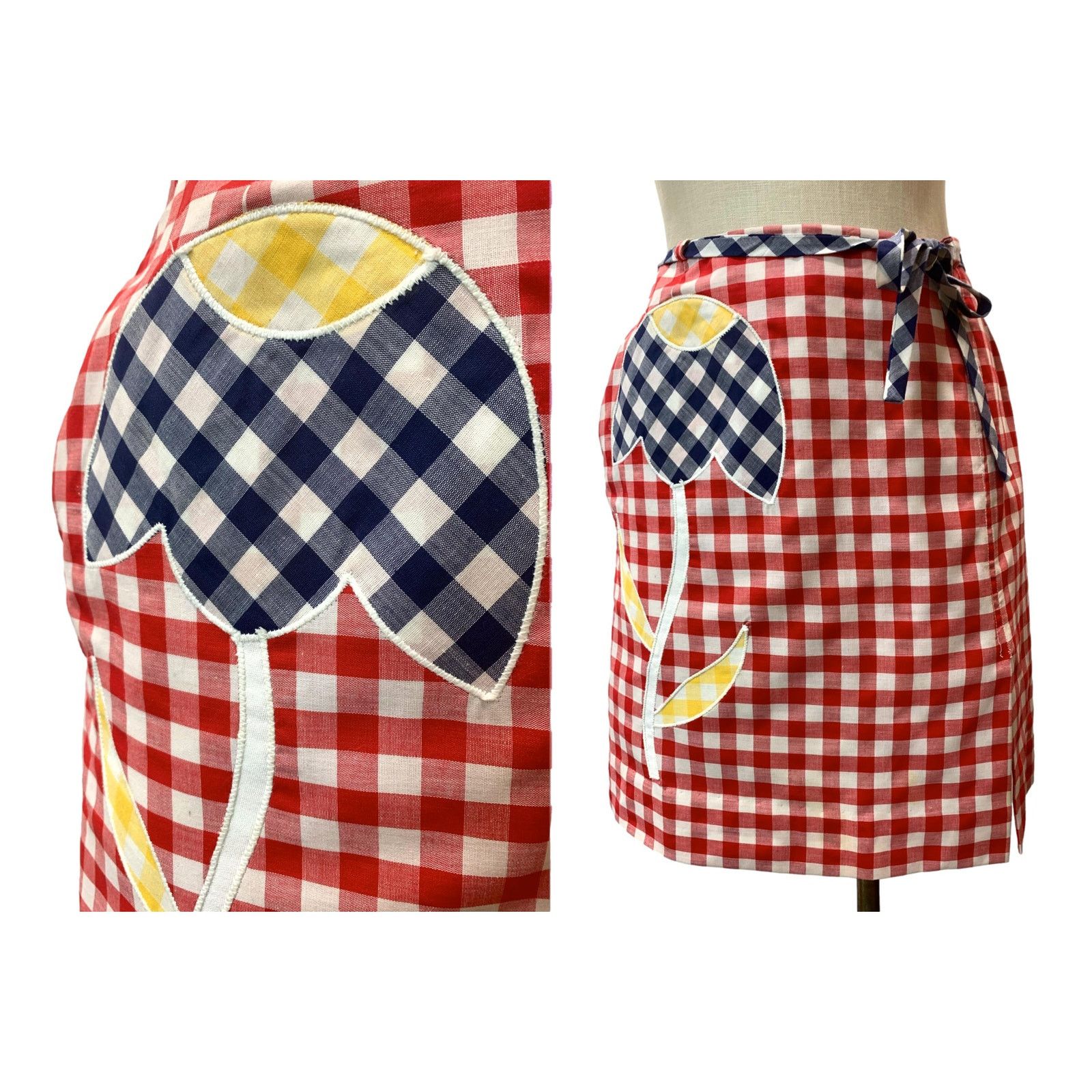 Vintage 60s Mod Red White Gingham Tennis Skort w Large Tulip | W 28" Size 28" / US 6 / IT 42 - 2 Thumbnail