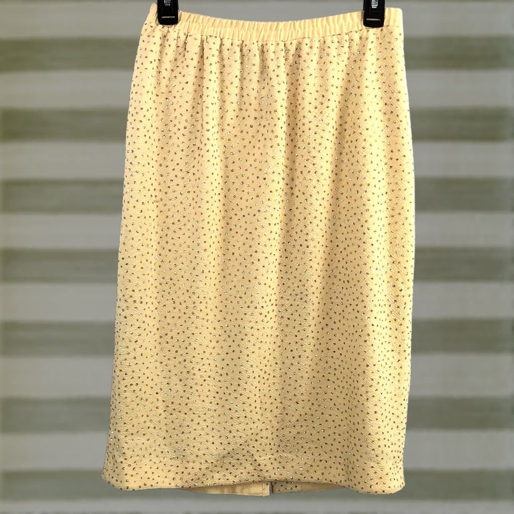 Vintage Vintage midi Straight skirt 8 Yellow sparkle beaded 26" Elastic waist slit Retro Fashion Sale Size 30" / US 8 / IT 44 - 1 Thumbnail