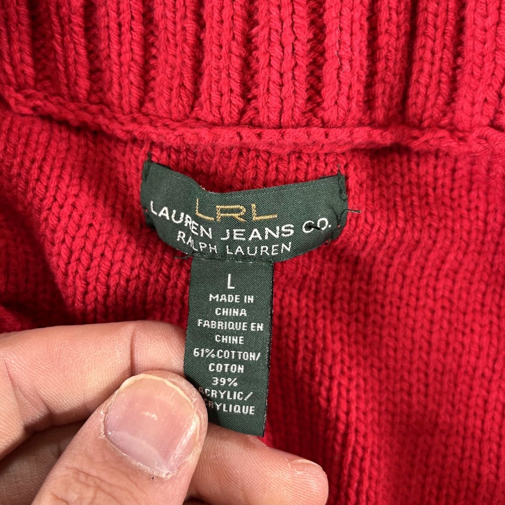 Ralph Lauren Lauren Ralph Lauren Sweater Womens Large Red Shawl Collar Henley Knit Pullover Size L / US 10 / IT 46 - 2 Thumbnail
