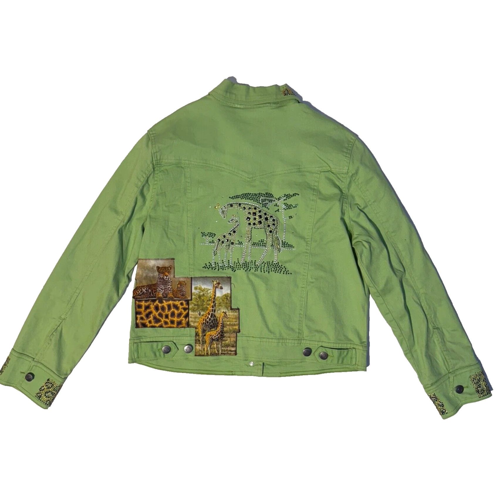 Denime VINTAGE Distinct Distinct Green Tiger Zebra Denim Jean Jacket M Rhinestones Bling Safari Zoo Jacket Shorts? Size 32" / US 10 / IT 46 - 7 Thumbnail