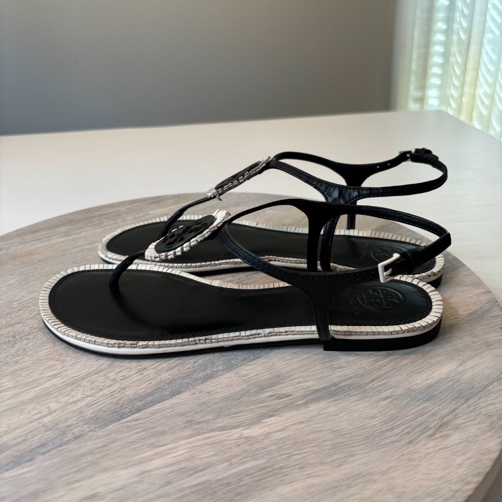 Tory Burch Tory Burch Miller Thong Black White Leather Sandals Size 7M Size US 7 / IT 37 - 3 Thumbnail