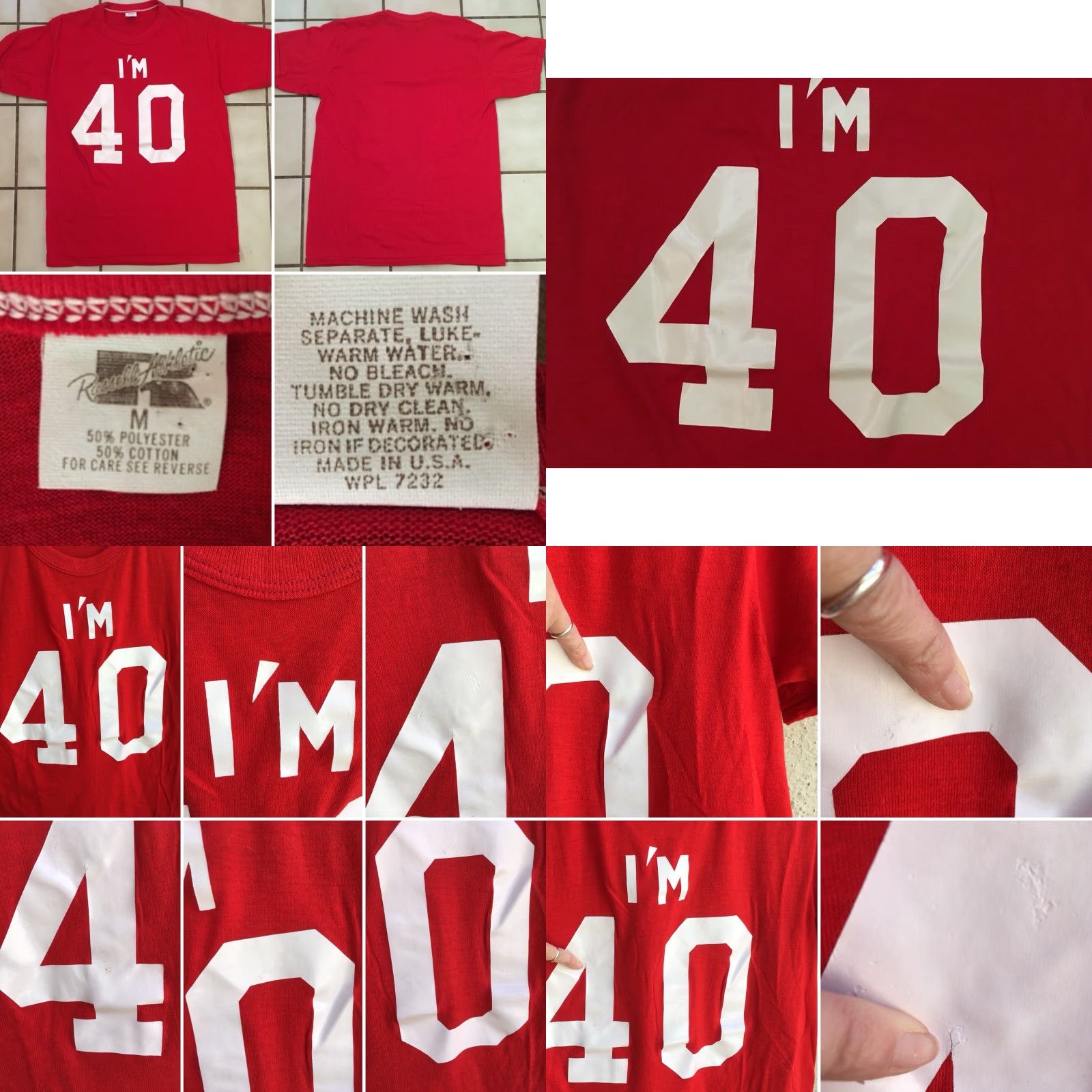 Russell Athletic VINTAGE Russell Athletic Shirt Unisex M 1970s Red 50% Polyester 50% Cotton I’M 40 T Shirt Iron On Tee Graphic Tee 70s Size US M / EU 48-50 / 2 - 8 Thumbnail