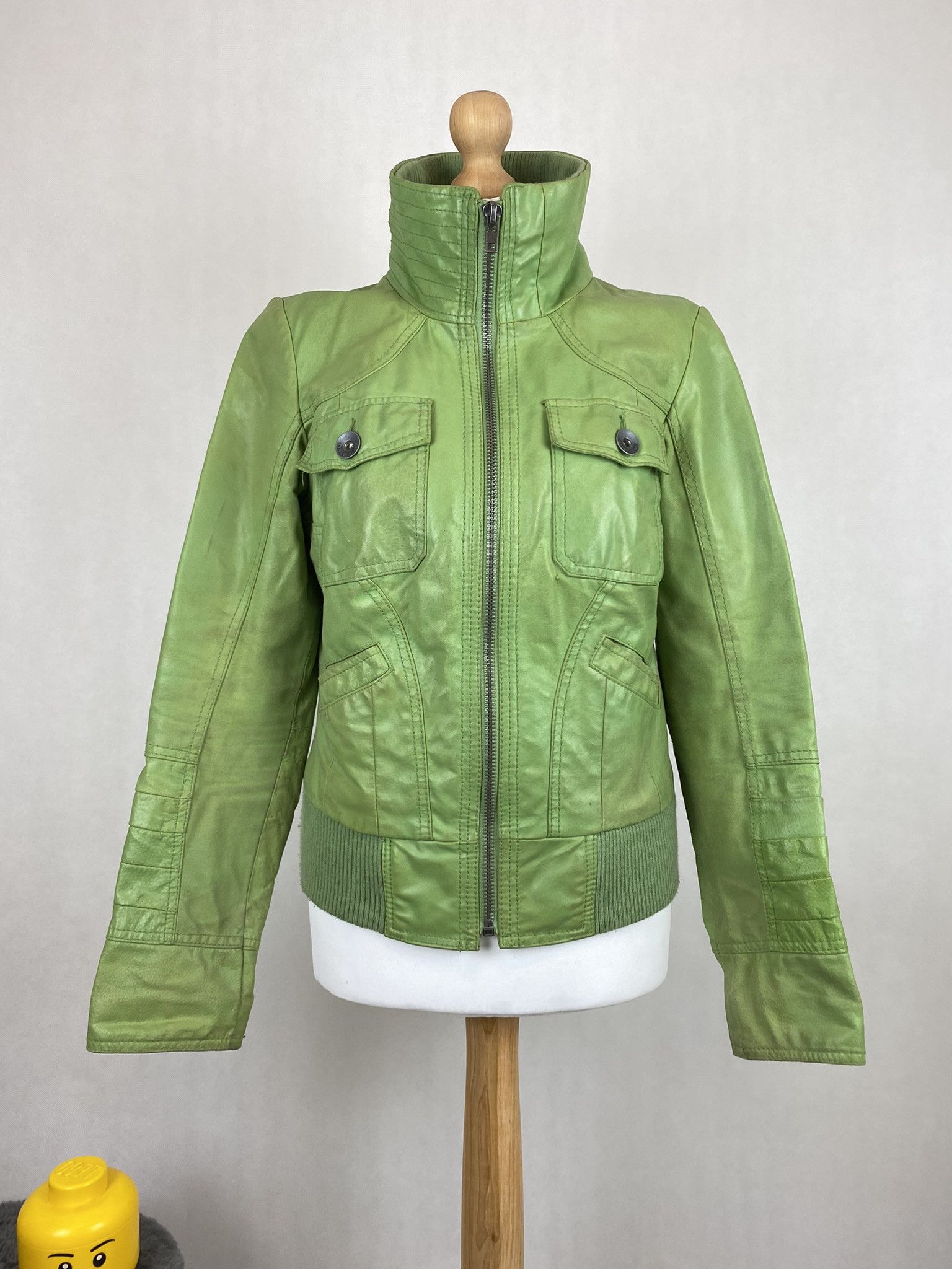 Genuine Leather × Members Only real leather jacket green lemon big collar avant garde Size M / US 6-8 / IT 42-44 - 2 Thumbnail