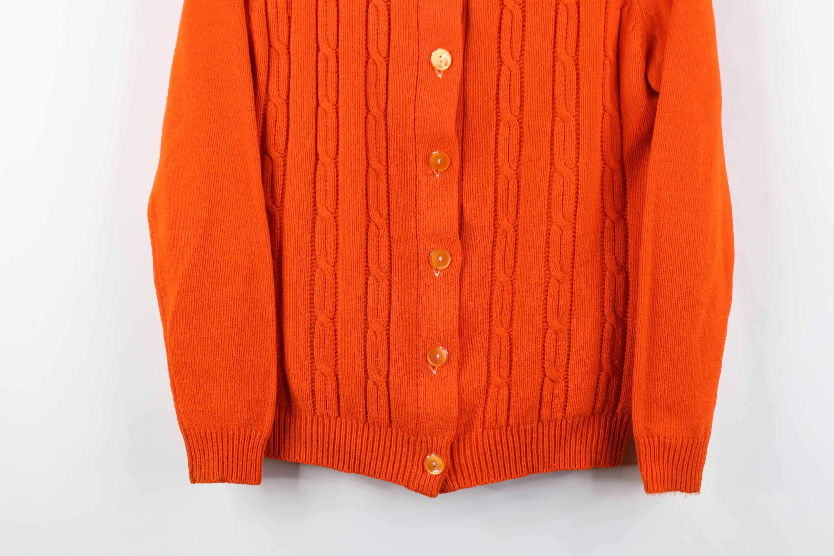 Vintage Vintage 60s Streetwear Cable Knit Cardigan Sweater Orange Size XS / US 0-2 / IT 36-38 - 3 Thumbnail