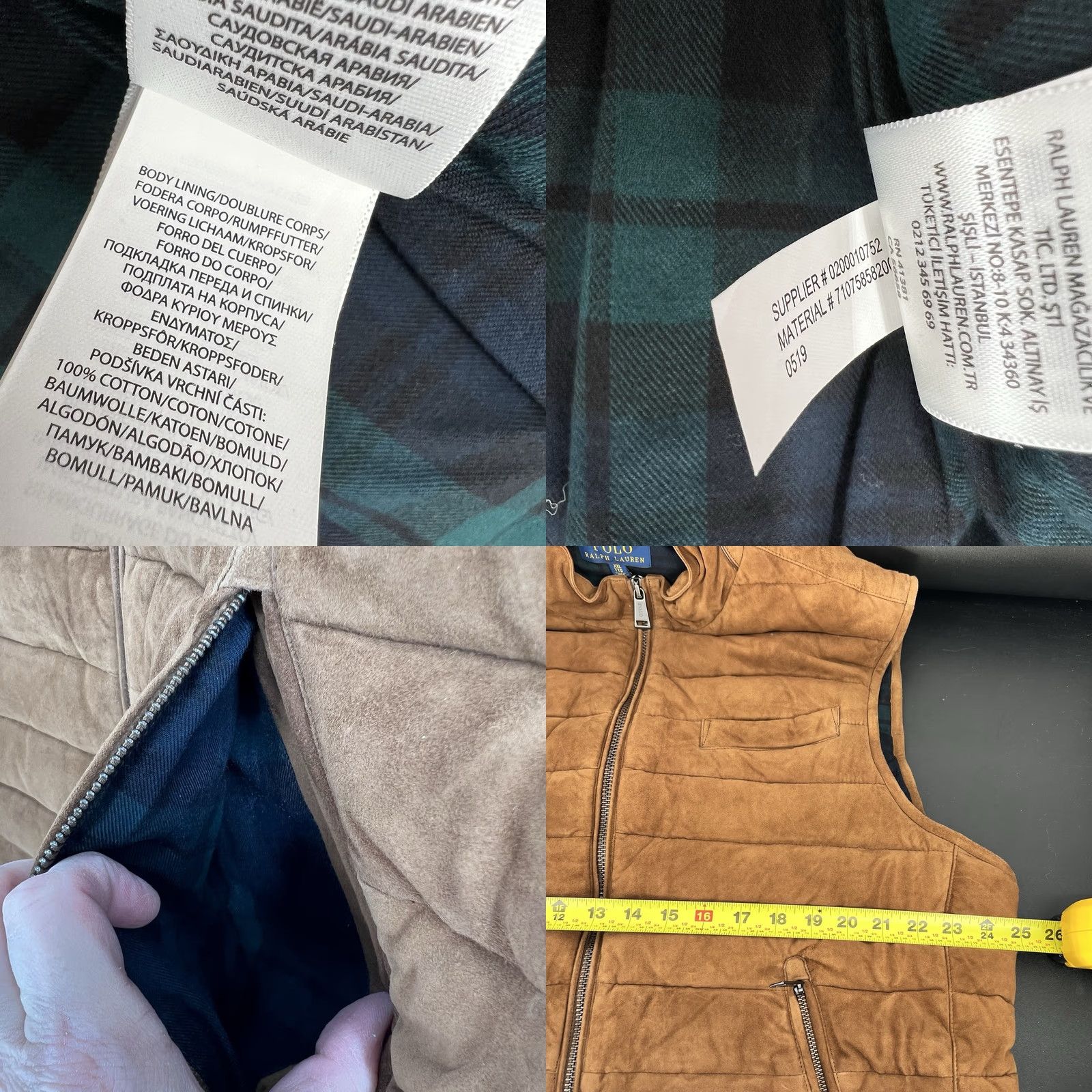 Polo Ralph Lauren VINTAGE Polo Ralph Lauren Vest 2XL Brown Quilted Suede Full Zip Pockets Stand-Up Collar Jacket/Coat Length Mid-Length Mens NWT 898 Size US XXL / EU 58 / 5 - 9 Thumbnail