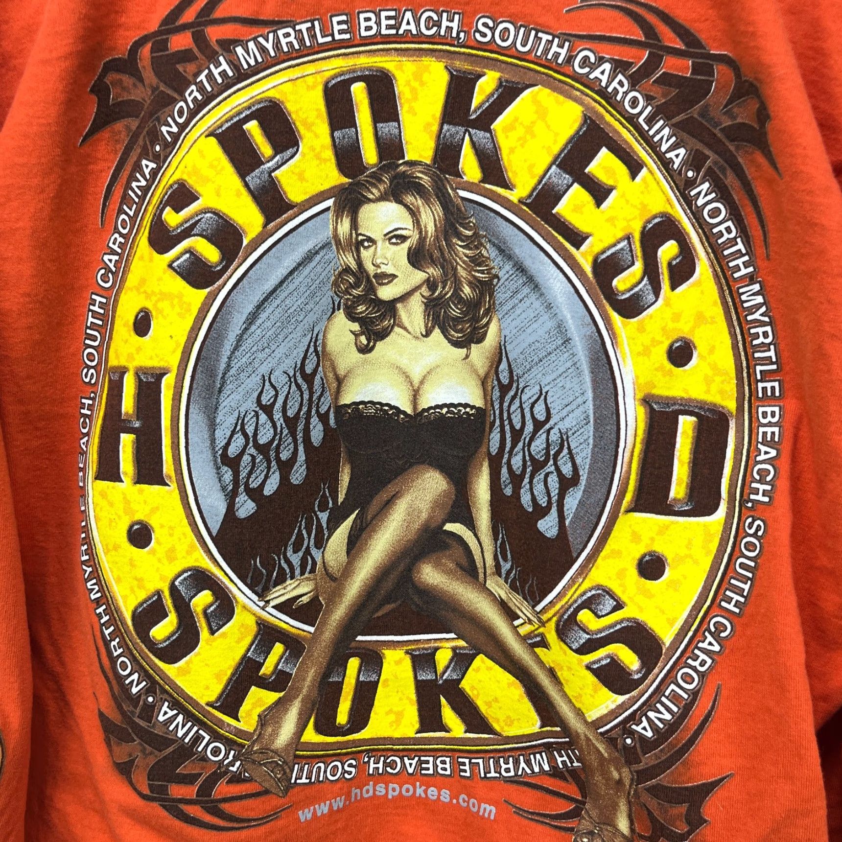 Harley Davidson VINTAGE Harley-Davidson Long Sleeve T-Shirt XL Biker Hot Girl Boobs Flames Orange Men Mens Shirts Size US XL / EU 56 / 4 - 2 Thumbnail
