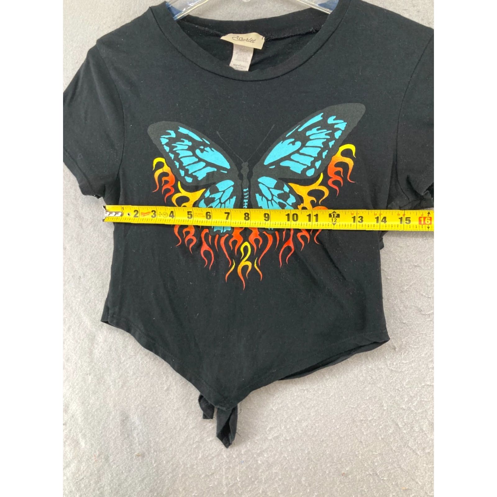 Vintage Starlet Shirt Womens Small Black Cropped Tie Back Butterfly Flames T-Shirt 90s Theme Mens Womens Size S / US 4 / IT 40 - 2 Thumbnail
