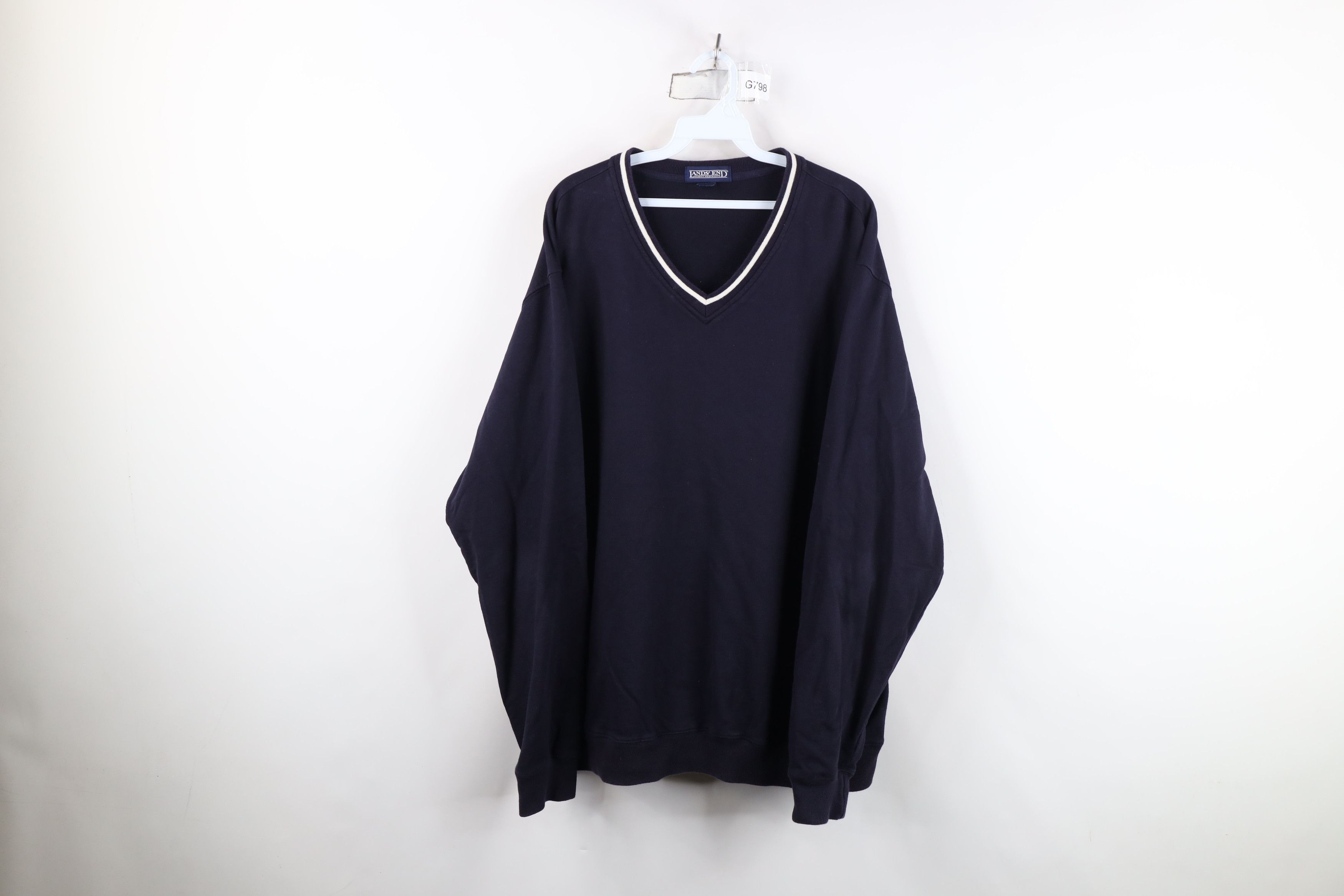 Lands' End Vintage 90s Lands End Blank French Terry Sweater Navy Blue Size US XXL / EU 58 / 5 - 1 Thumbnail