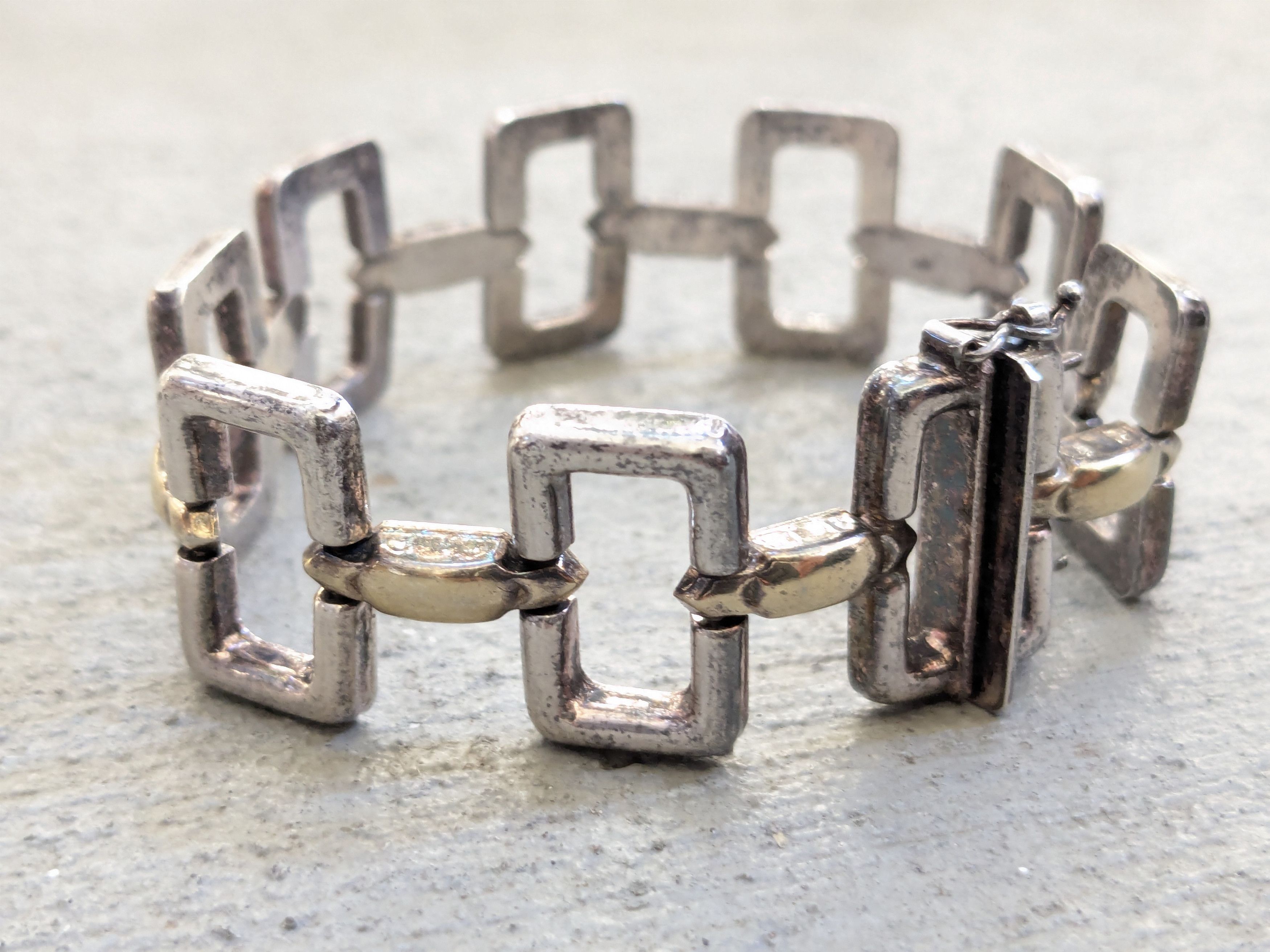 Vintage Vintage Sterling Silver Bracelet Rectangle Two Tone Italy Size ONE SIZE - 5 Thumbnail