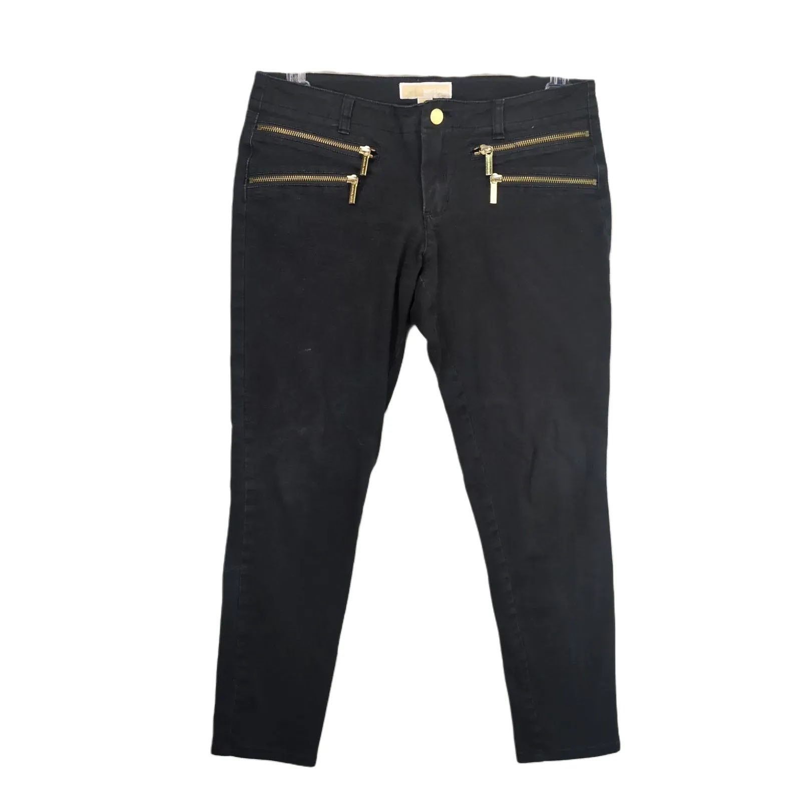 Michael Kors Michael Kors Women's 8 Gold Zippers Black Stretch Crop Jeans Size 30" / US 8 / IT 44 - 1 Thumbnail