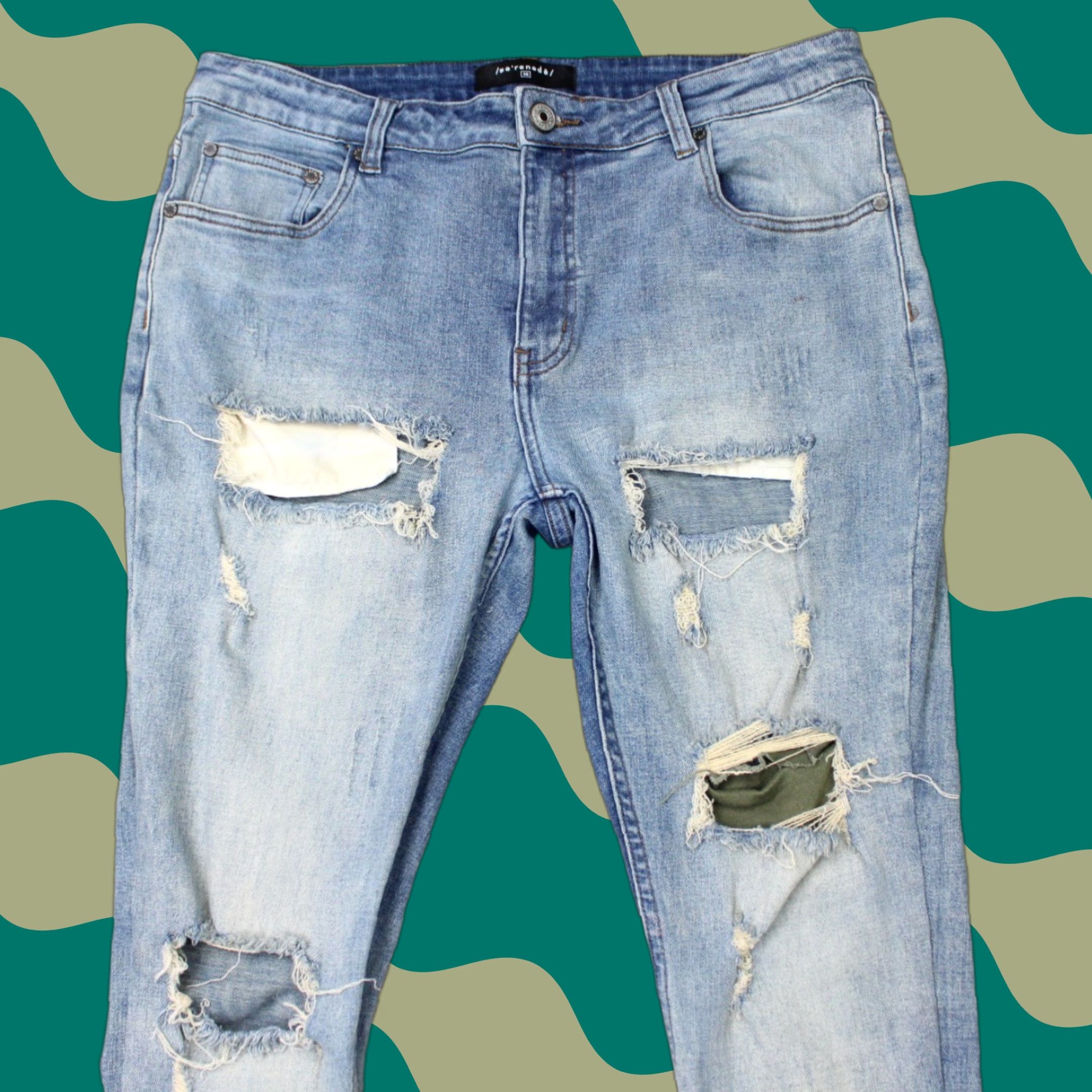 Denime Serenede Jeans Mens 36 Stretch Denim Acid Wash Blue Distressed Slim Regular Jeans Size US 36 / EU 52 - 1 Thumbnail